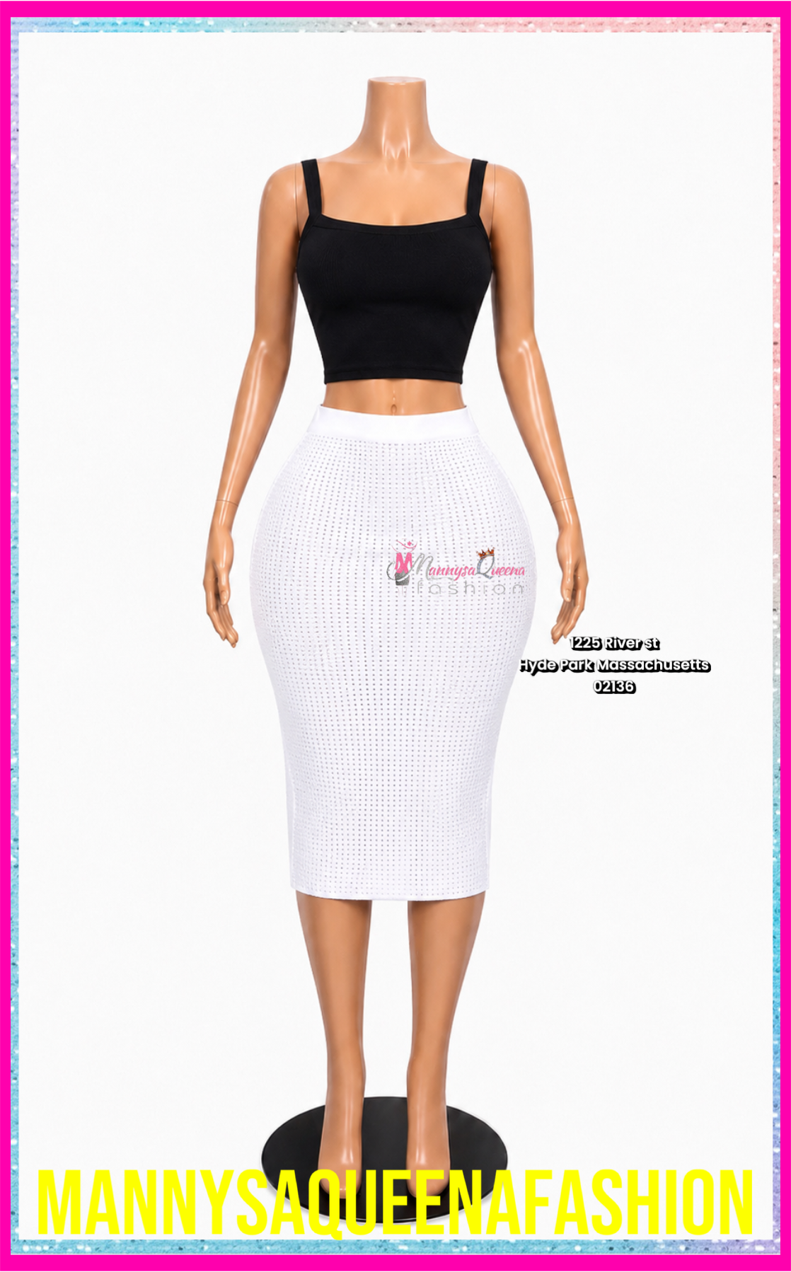 RHINESTONES MIDI SKIRT WHITE