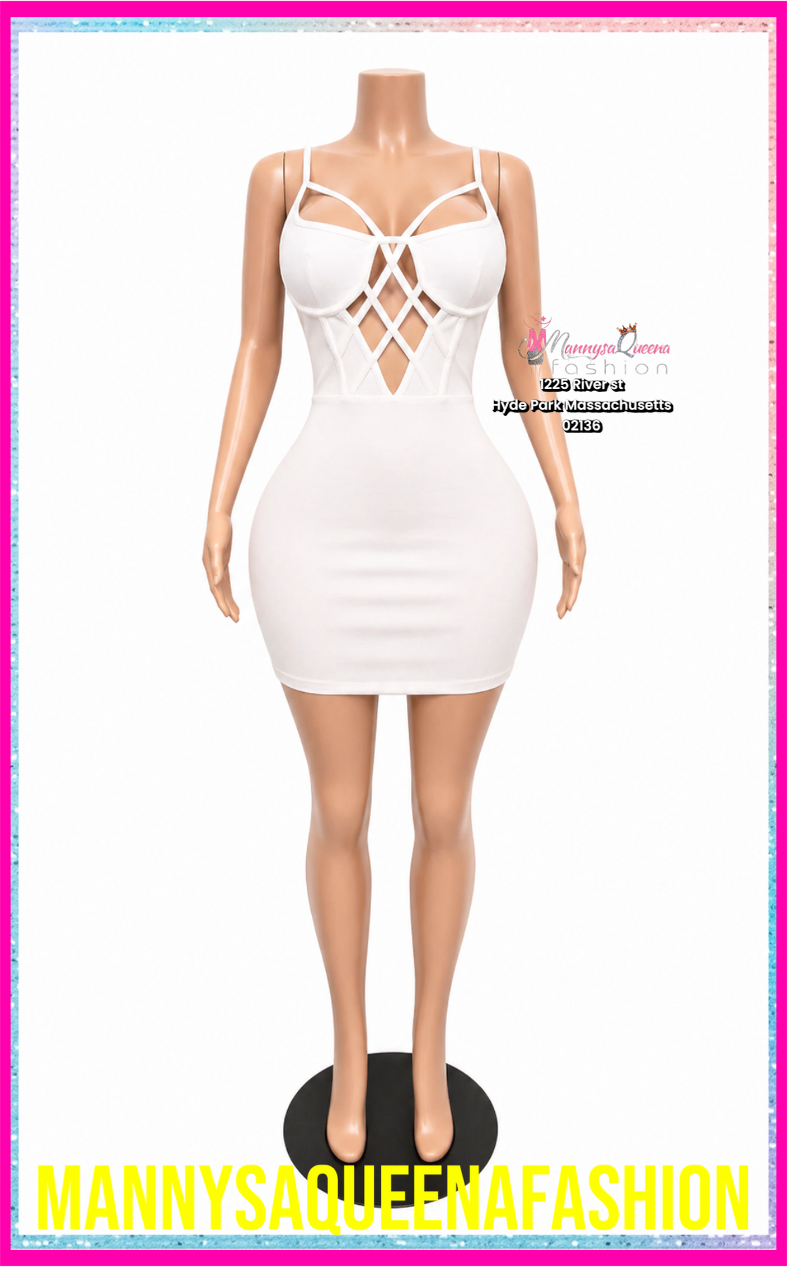 CROSS BUSTIER MINI DRESS WHITE