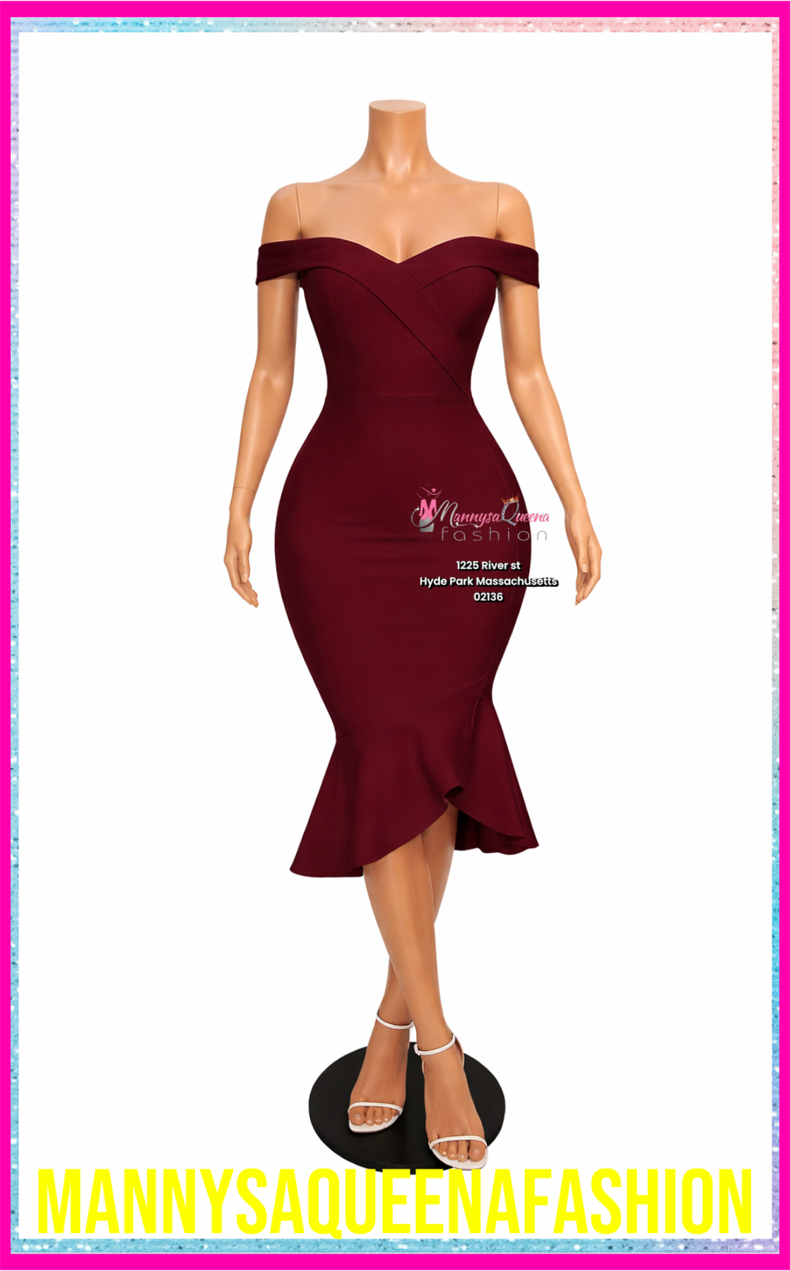 Off Shoulder Body Sculpting Midi Dress - Wine