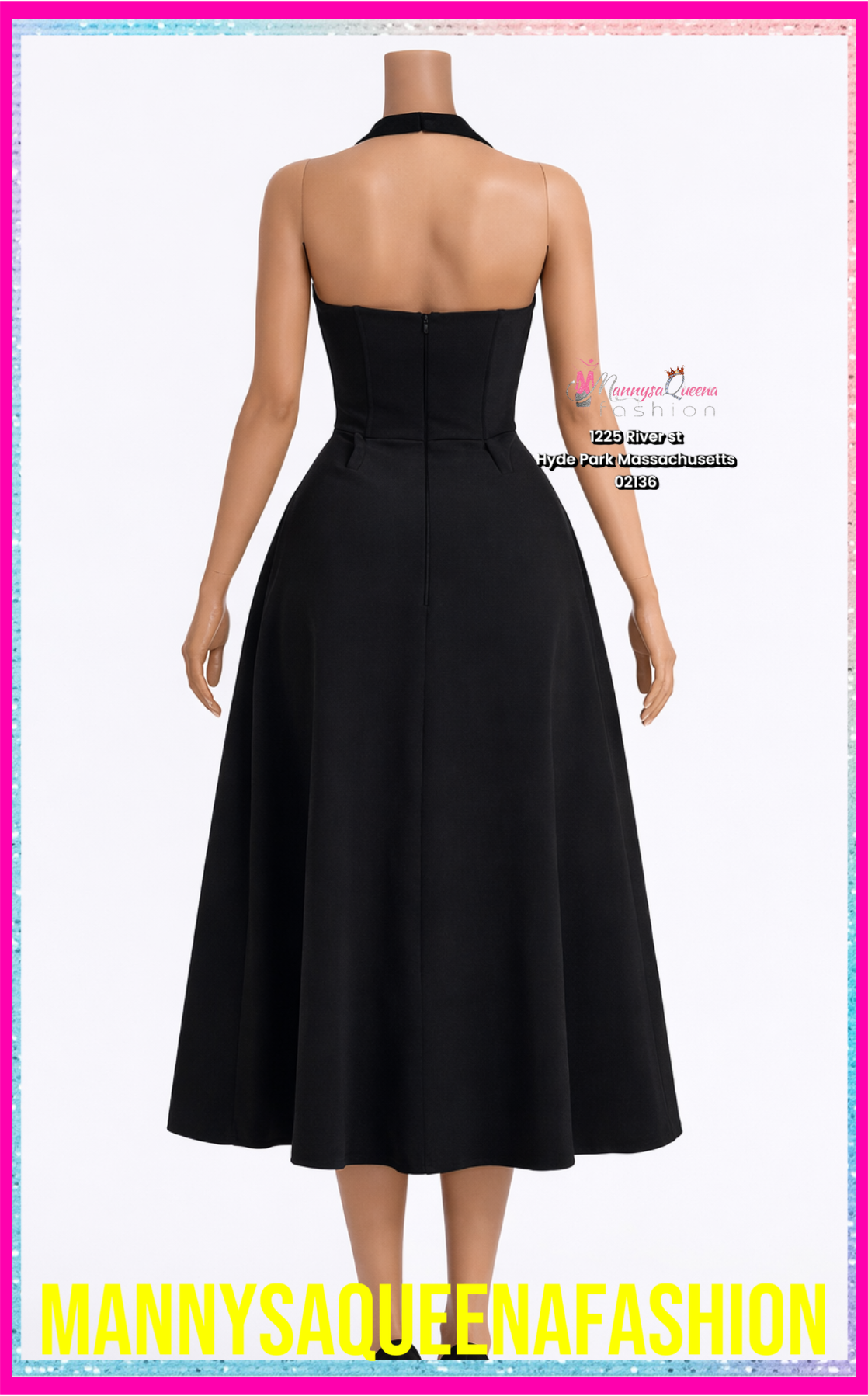Halter Corset Midi Dress - Black