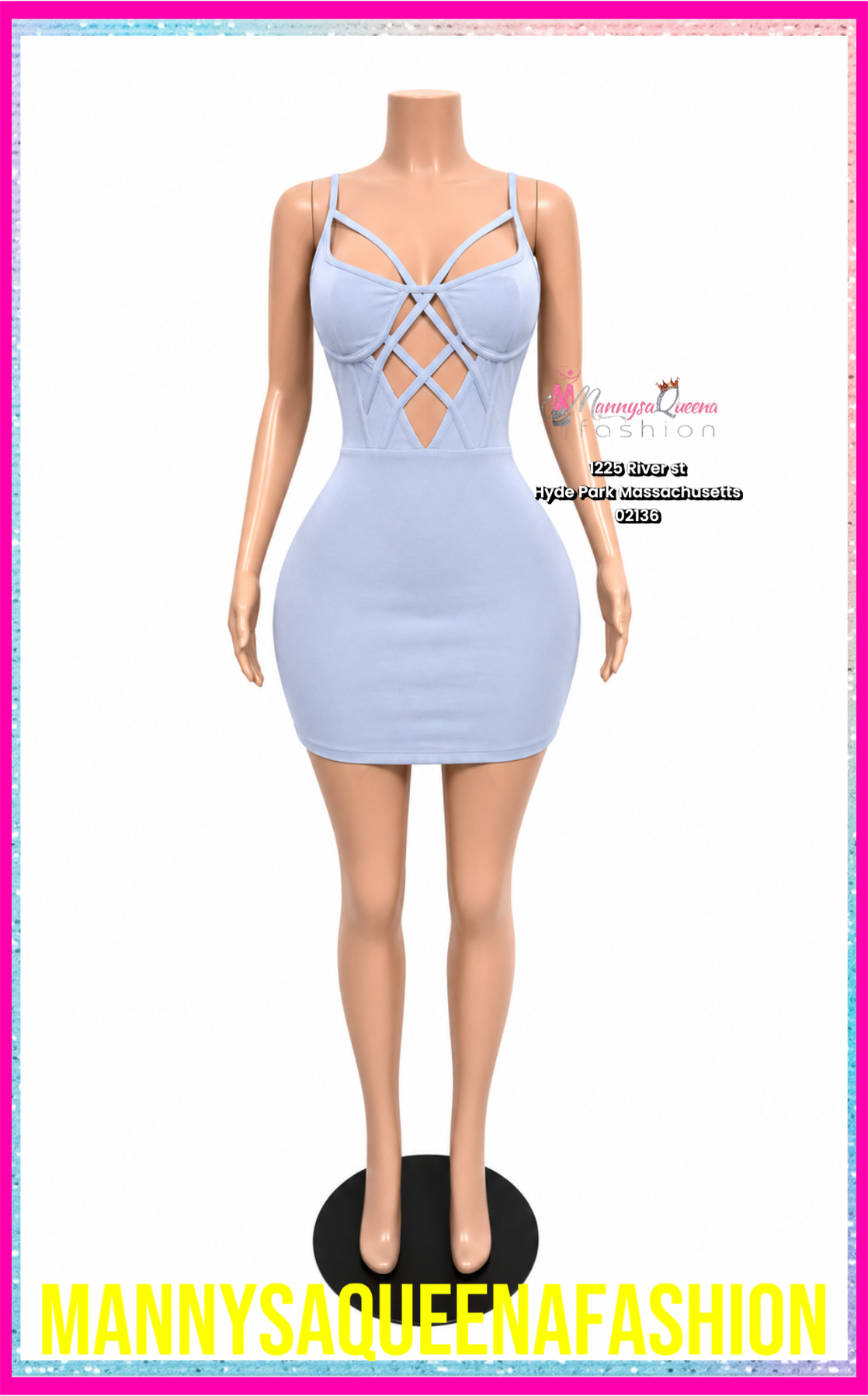 CROSS BUSTIER MINI DRESS Sky BLUE