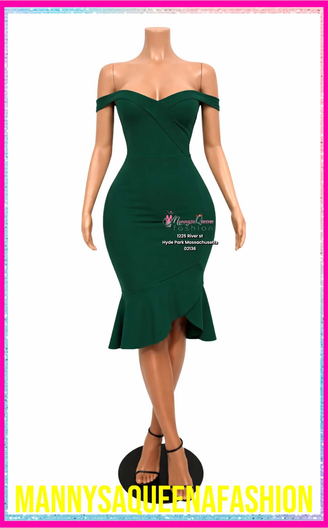 Off Shoulder Body Sculpting Midi Dress -Green