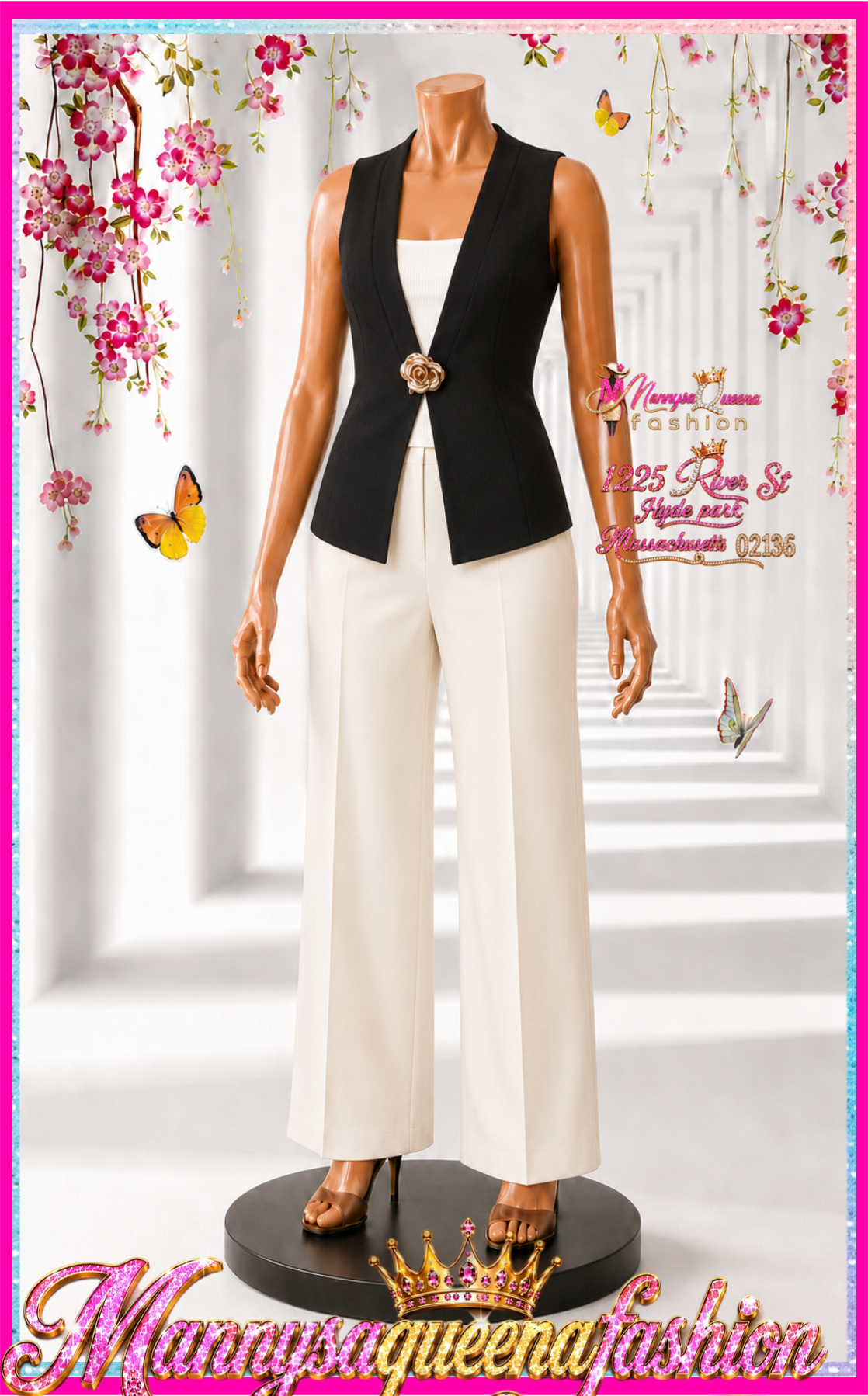 Sleeveless V-Neck Button Closure Ribbed Top Black