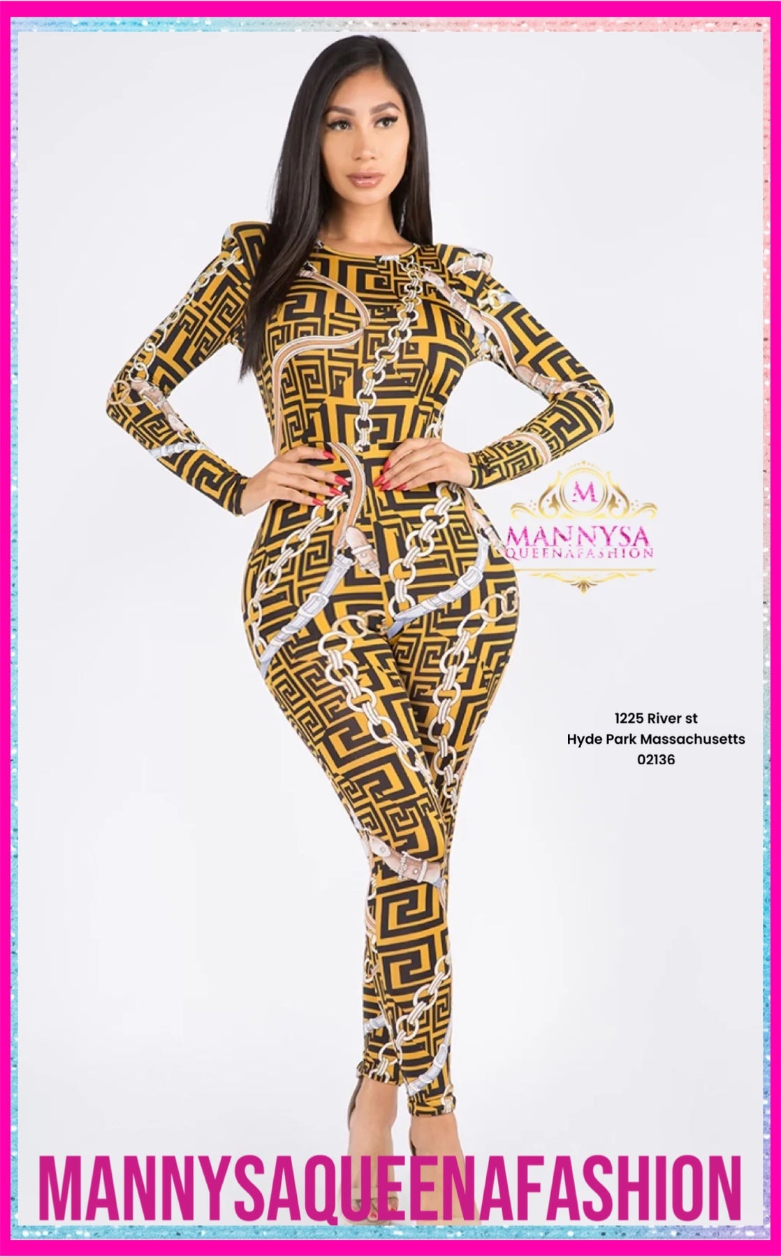 Print Jumpsuit With Padded Shoulders