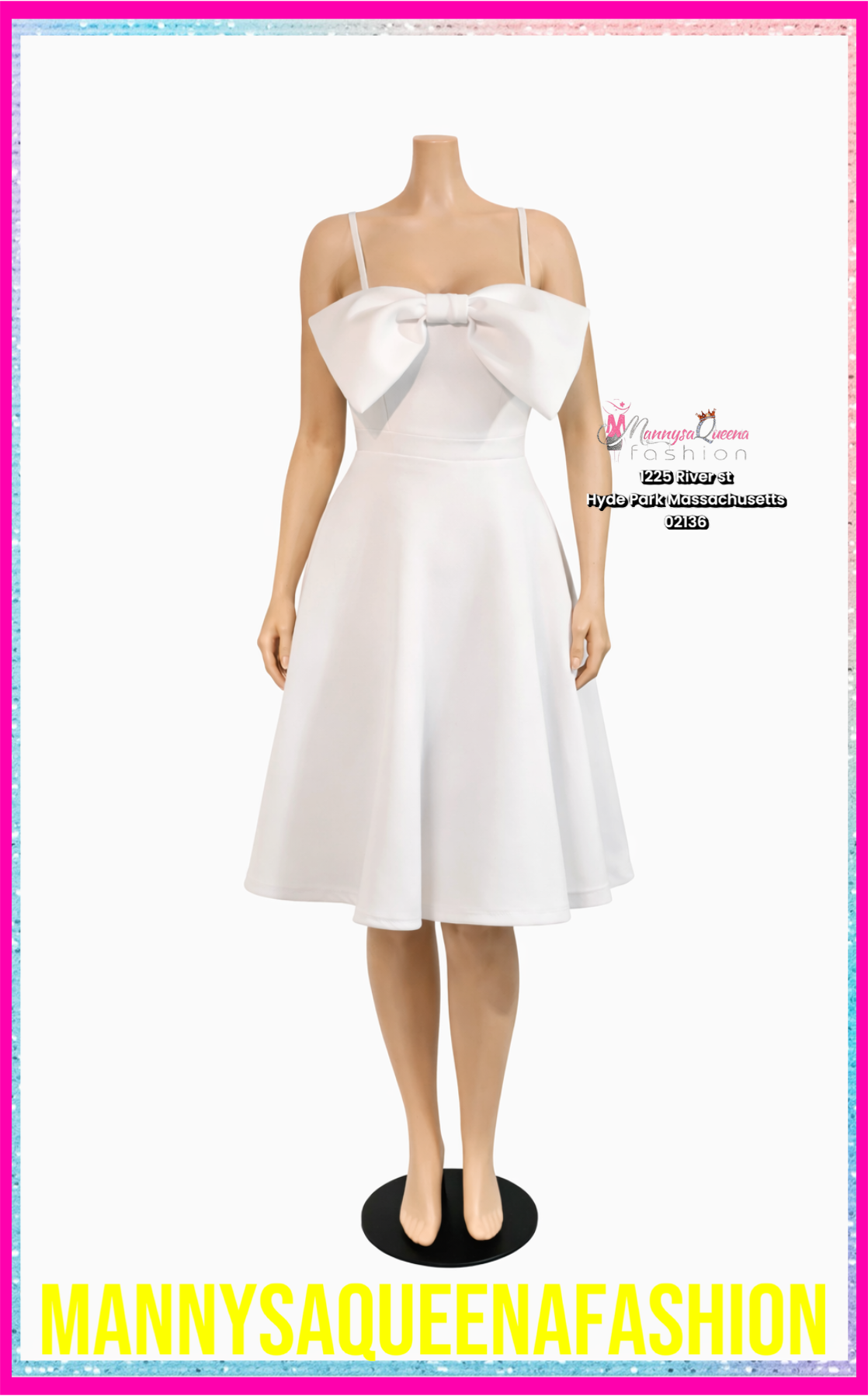 Elegant White Bow Detail Midi Dress
