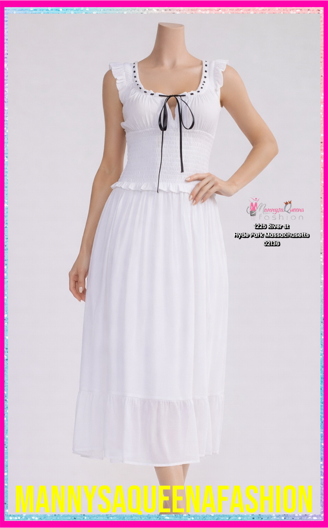WOMEN'S SLEEVELESS V-NECK SMOCK WAIST MAXI DRESS