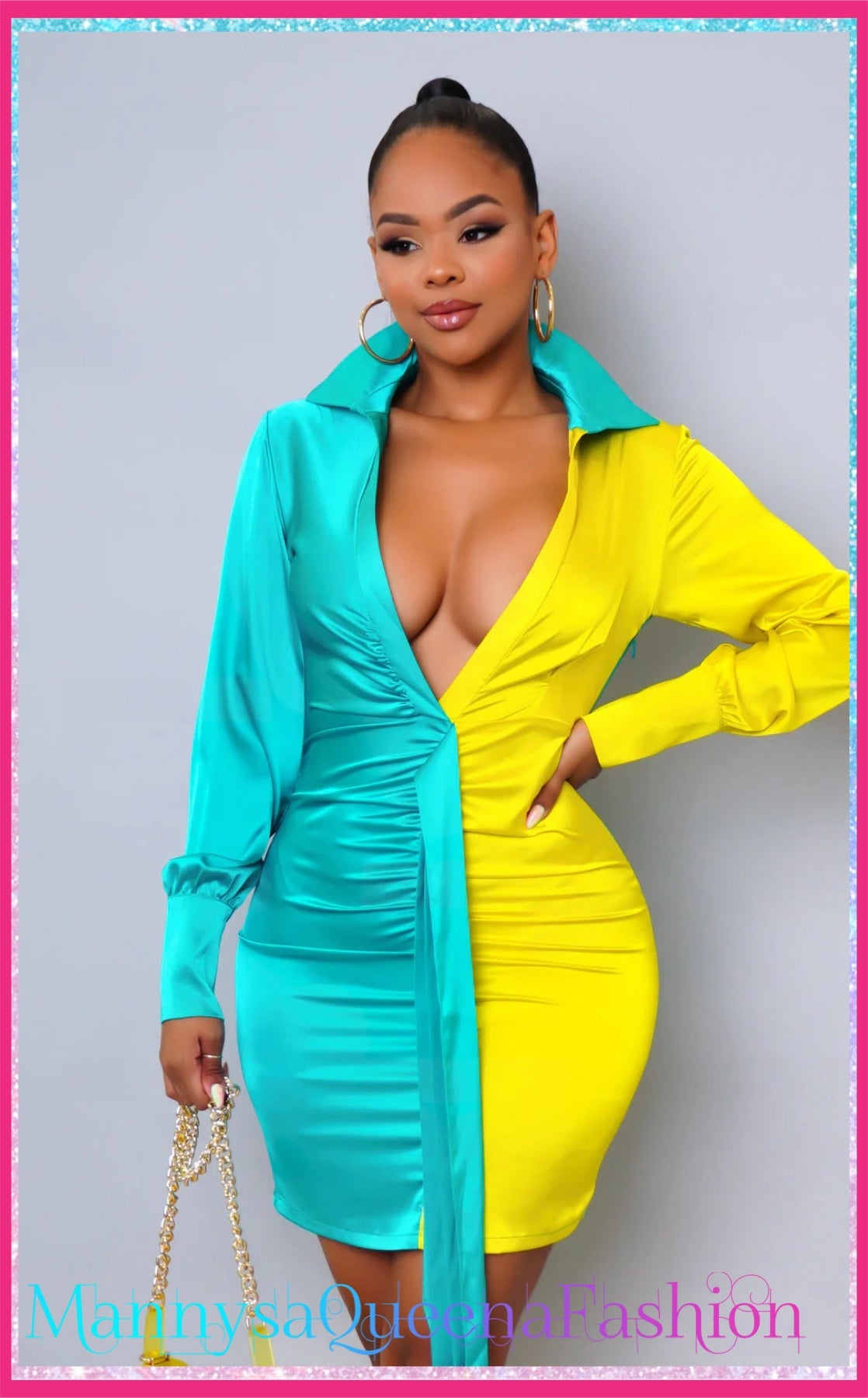 Color Block Satin Mini Dress