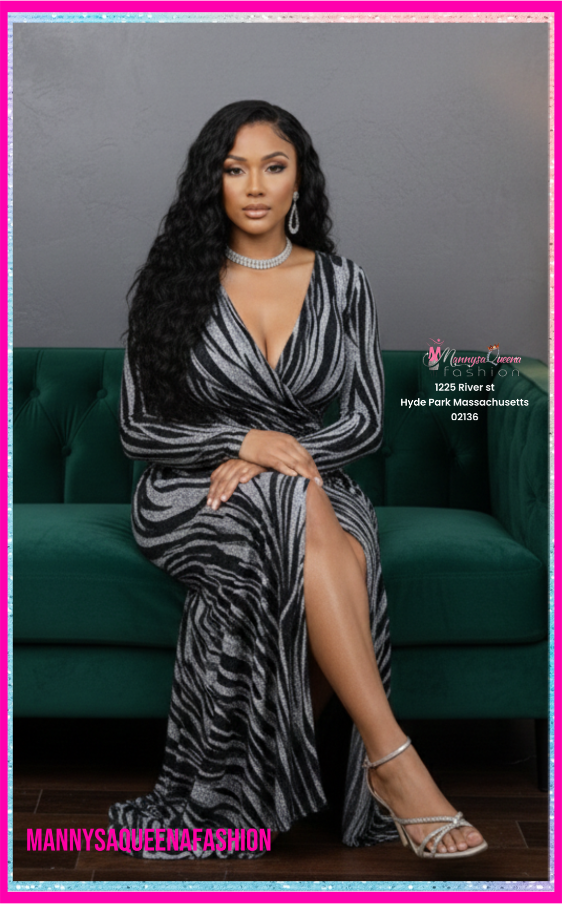 Midnight Zebra Glam Gown Dress