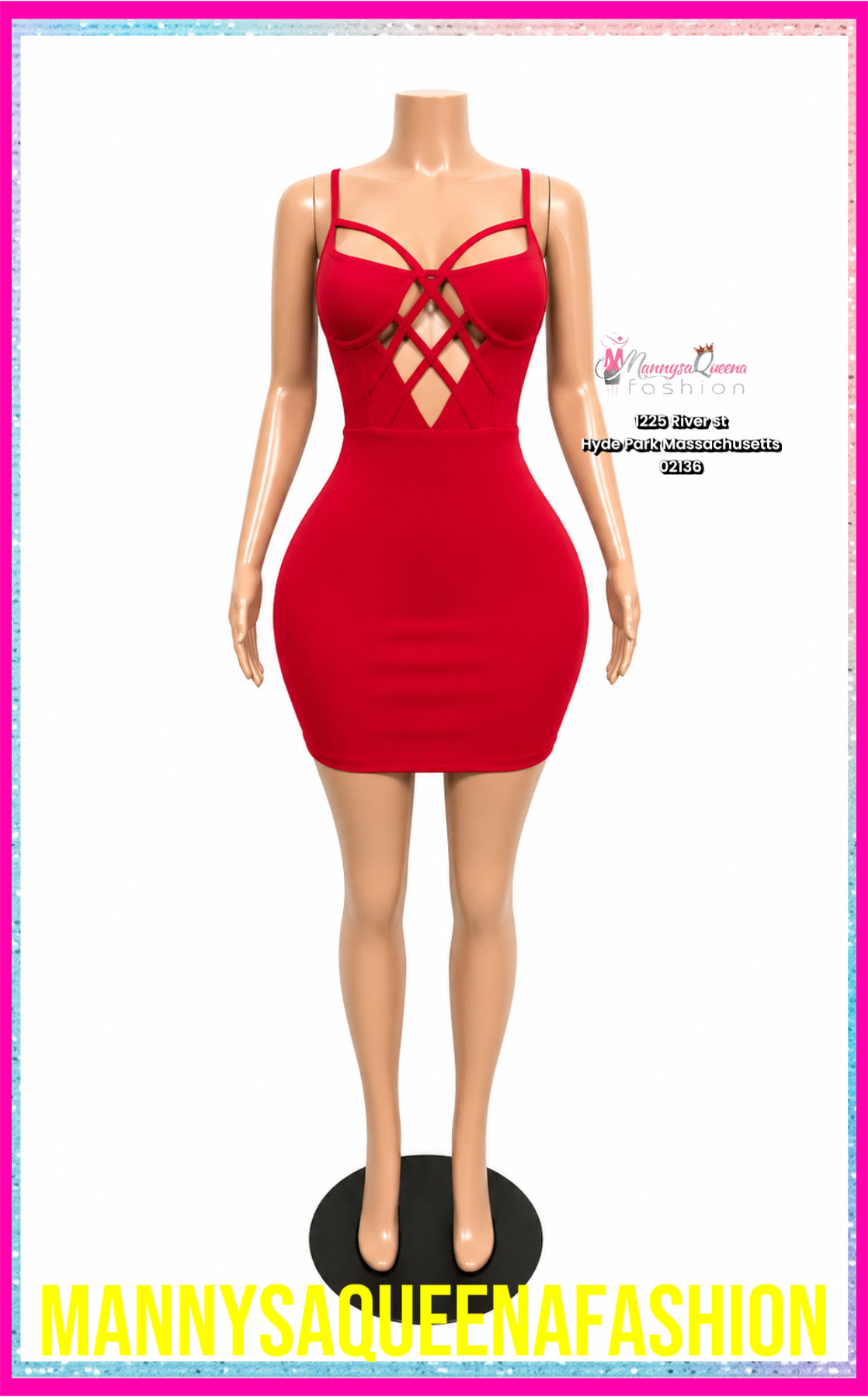 CROSS BUSTIER MINI DRESS RED