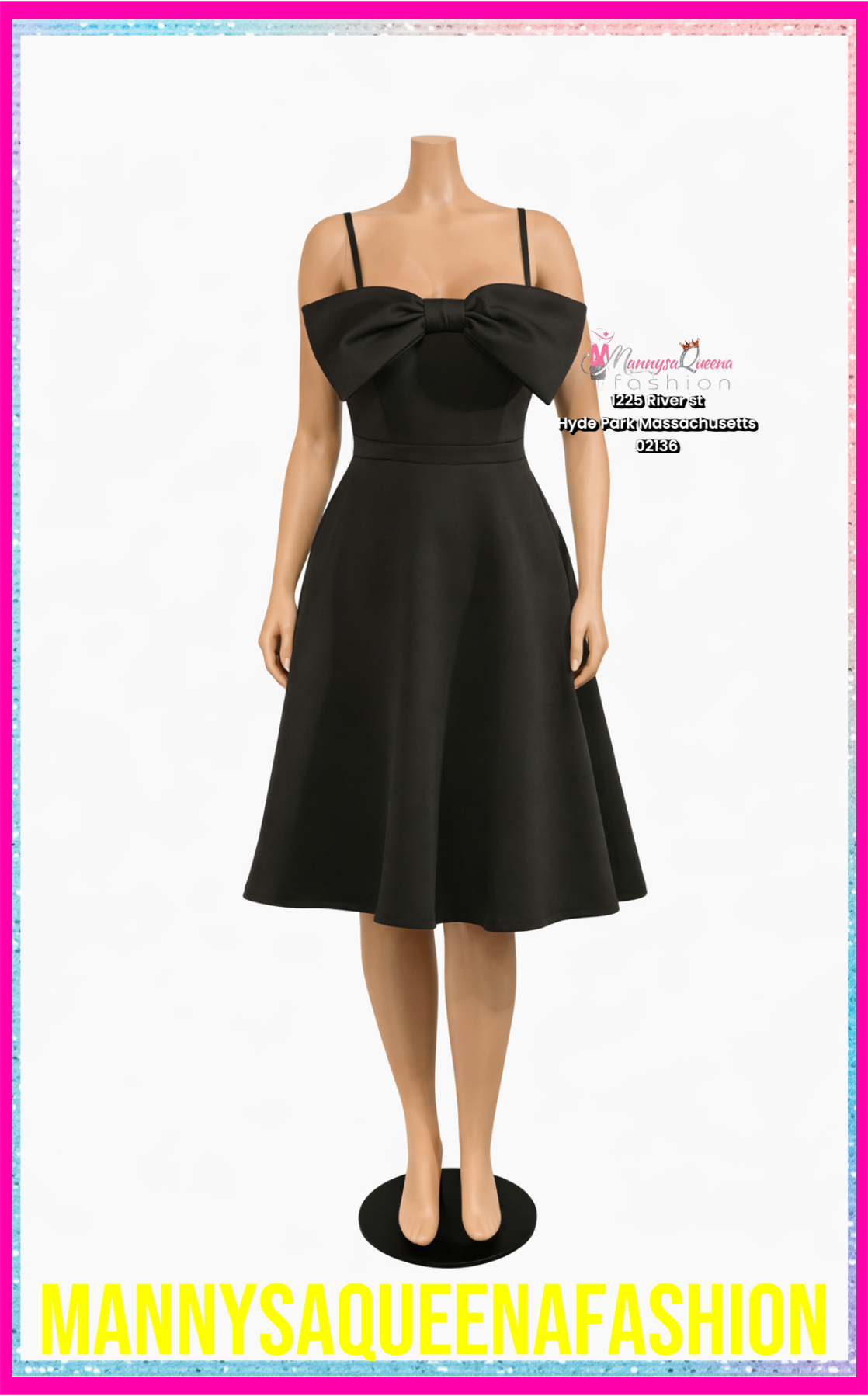 Elegant Black Bow Detail Midi Dress
