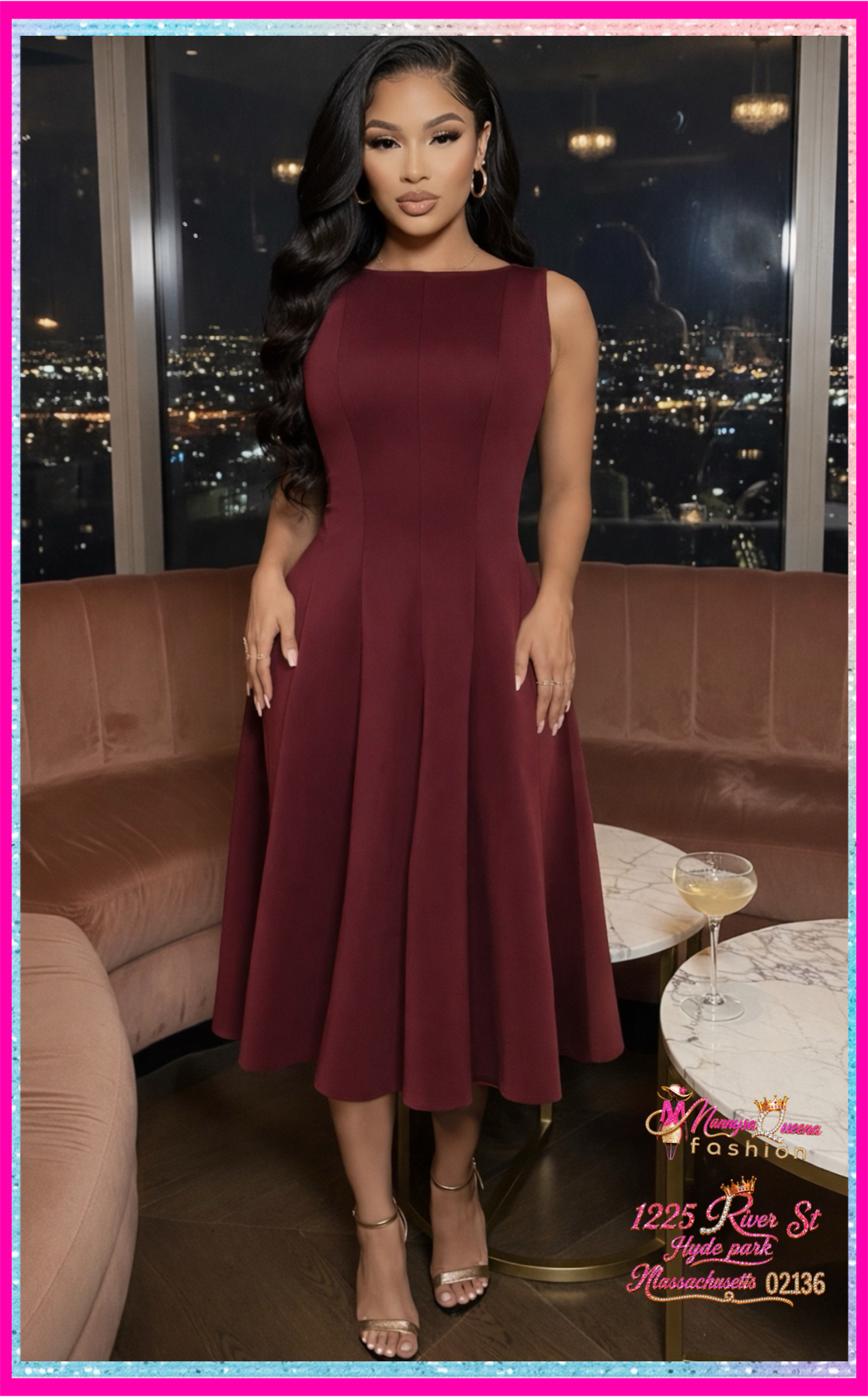 Regal Romance Midi Dress burgundy