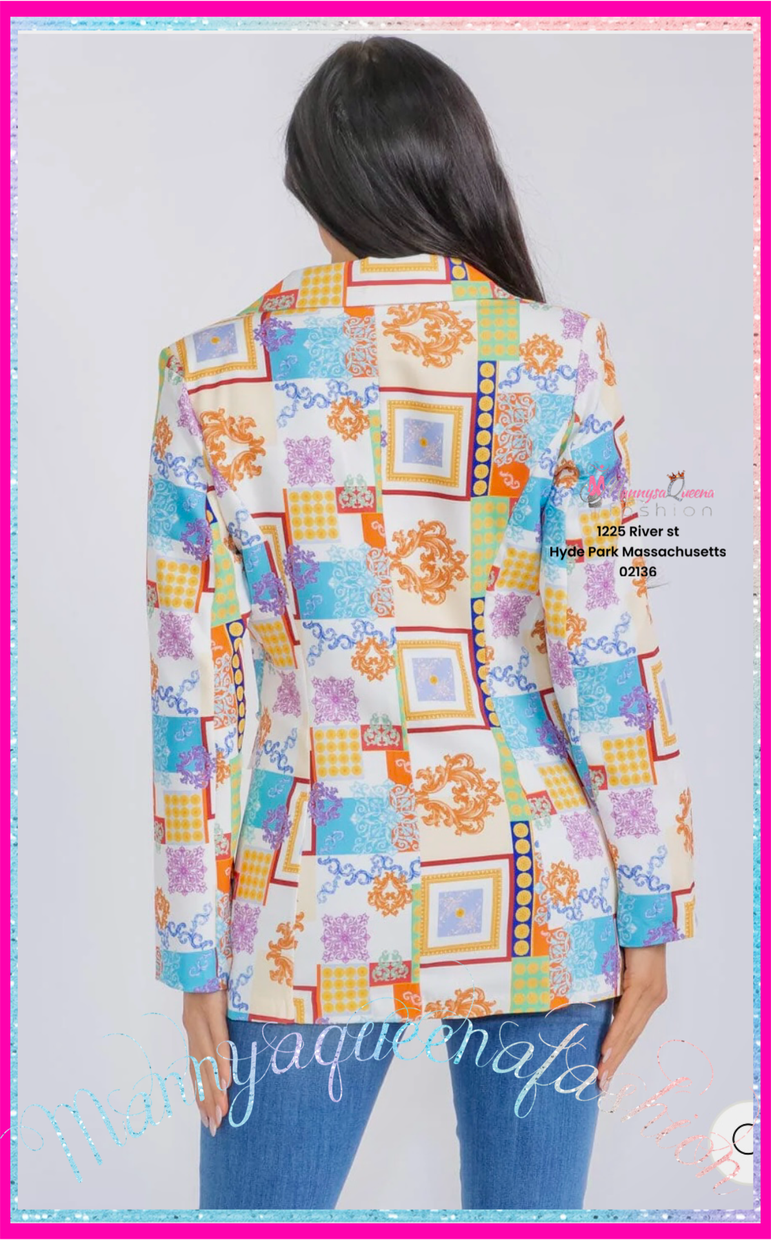 CLOSURE MULTI PRINT BLAZER WHITE