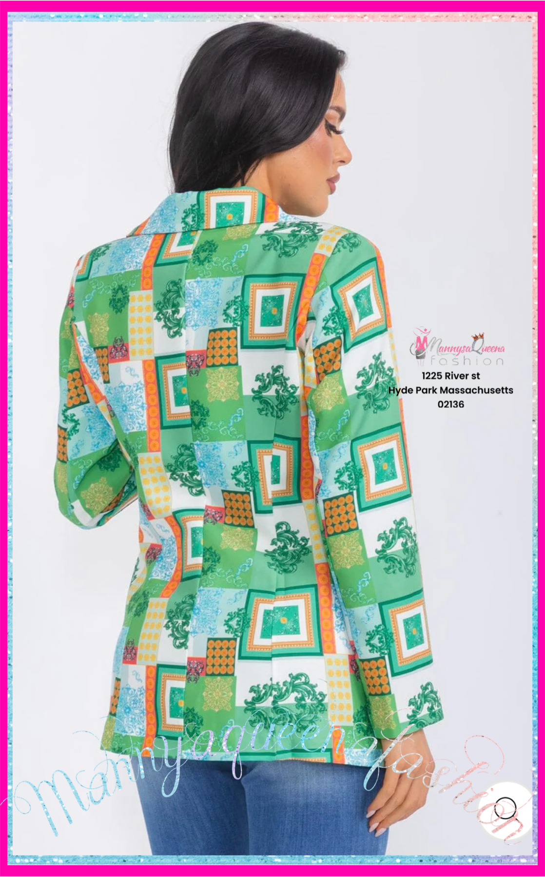 CLOSURE MULTI PRINT BLAZER GREEN