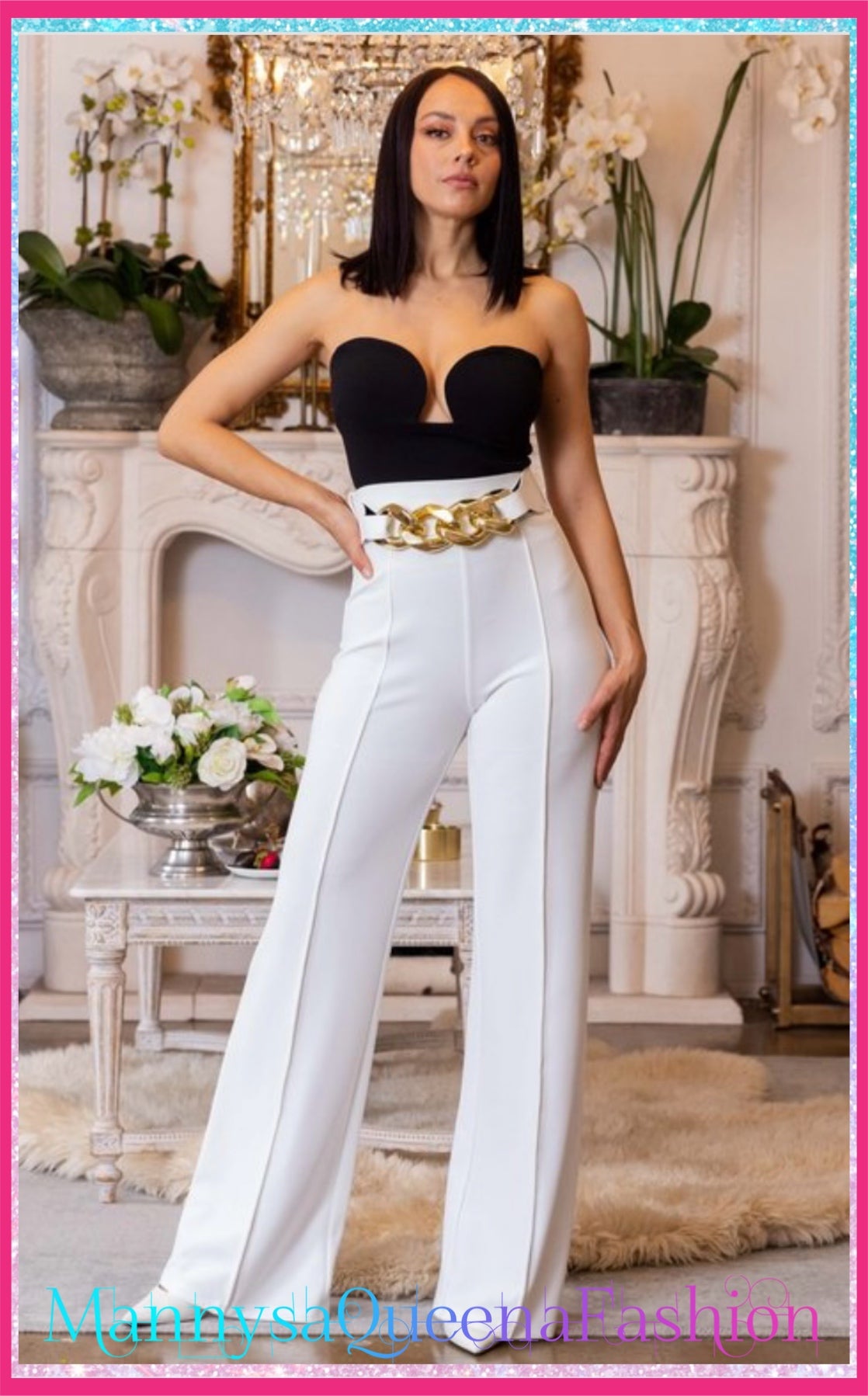White/Gold Belt Pants