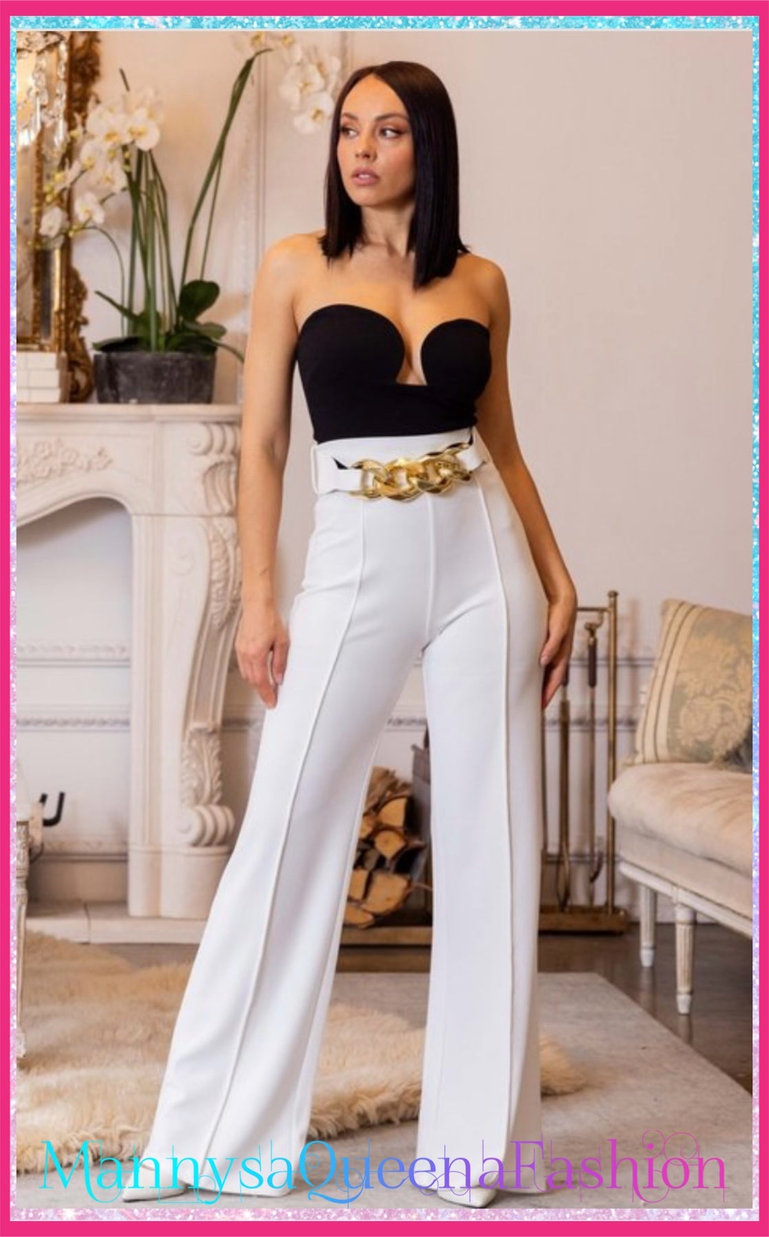 White/Gold Belt Pants