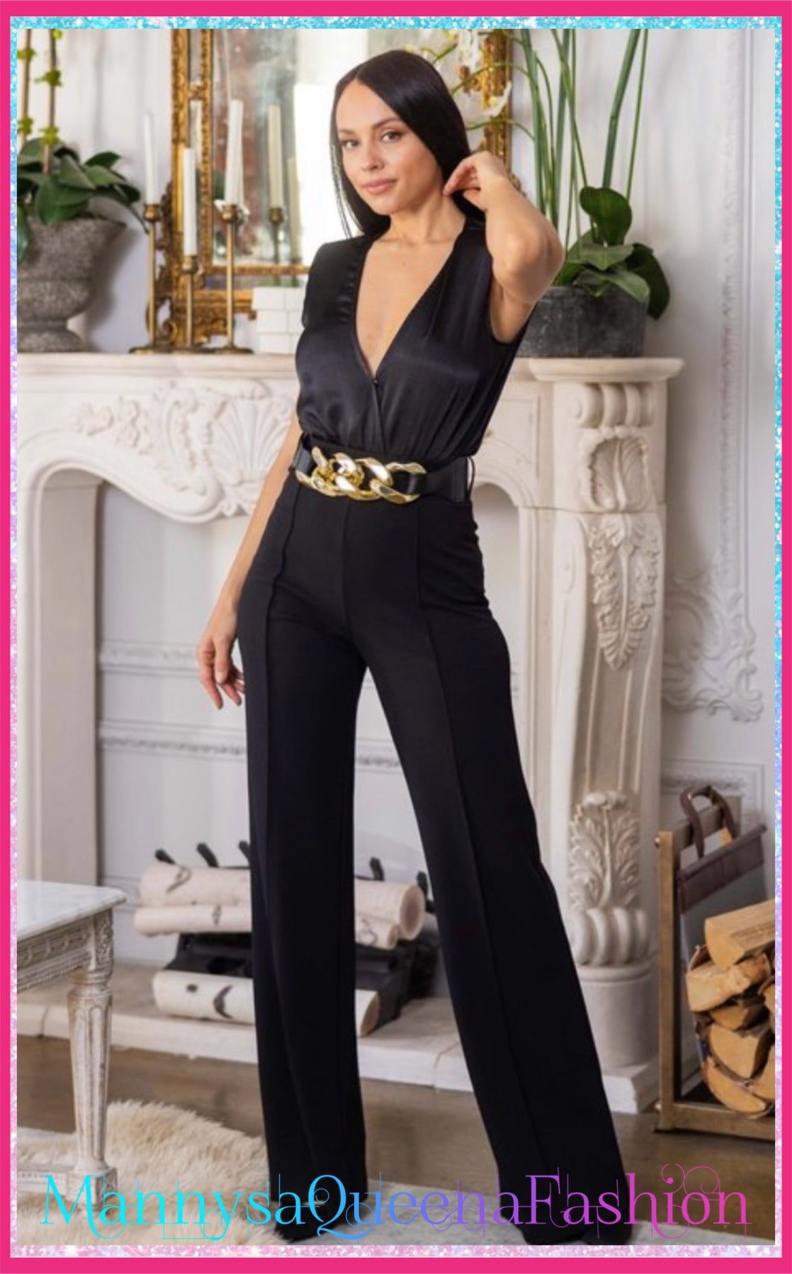 Black/gold Belt Pants