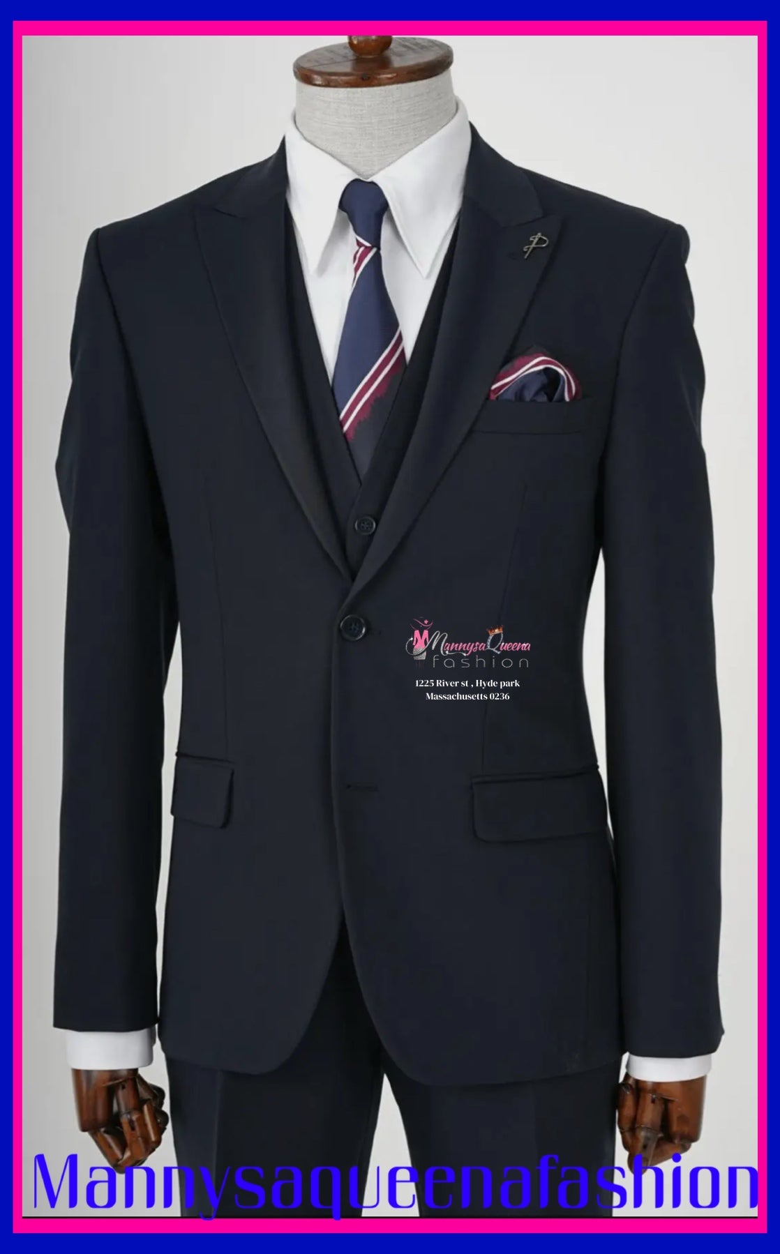 Mens Dark Navy Blue Three Piece Slim Fit Suit Parez Suits