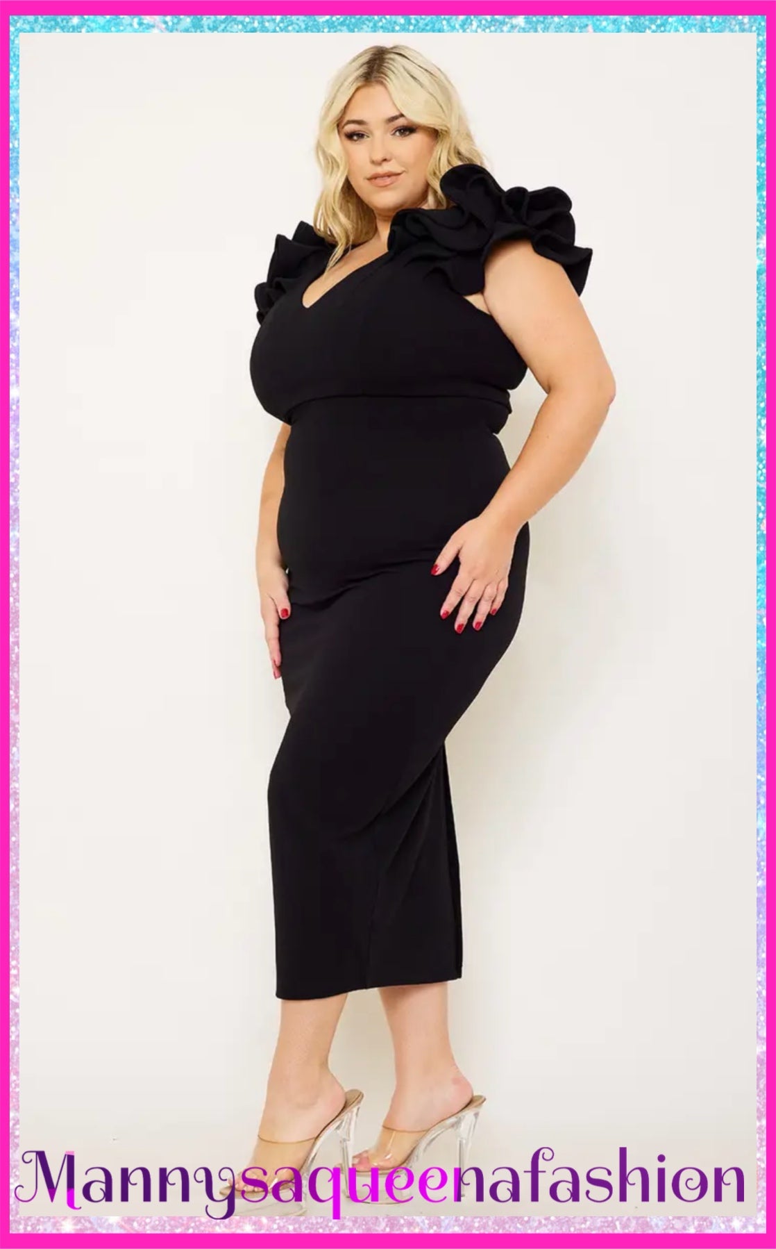 Ruffle Details Dress Black