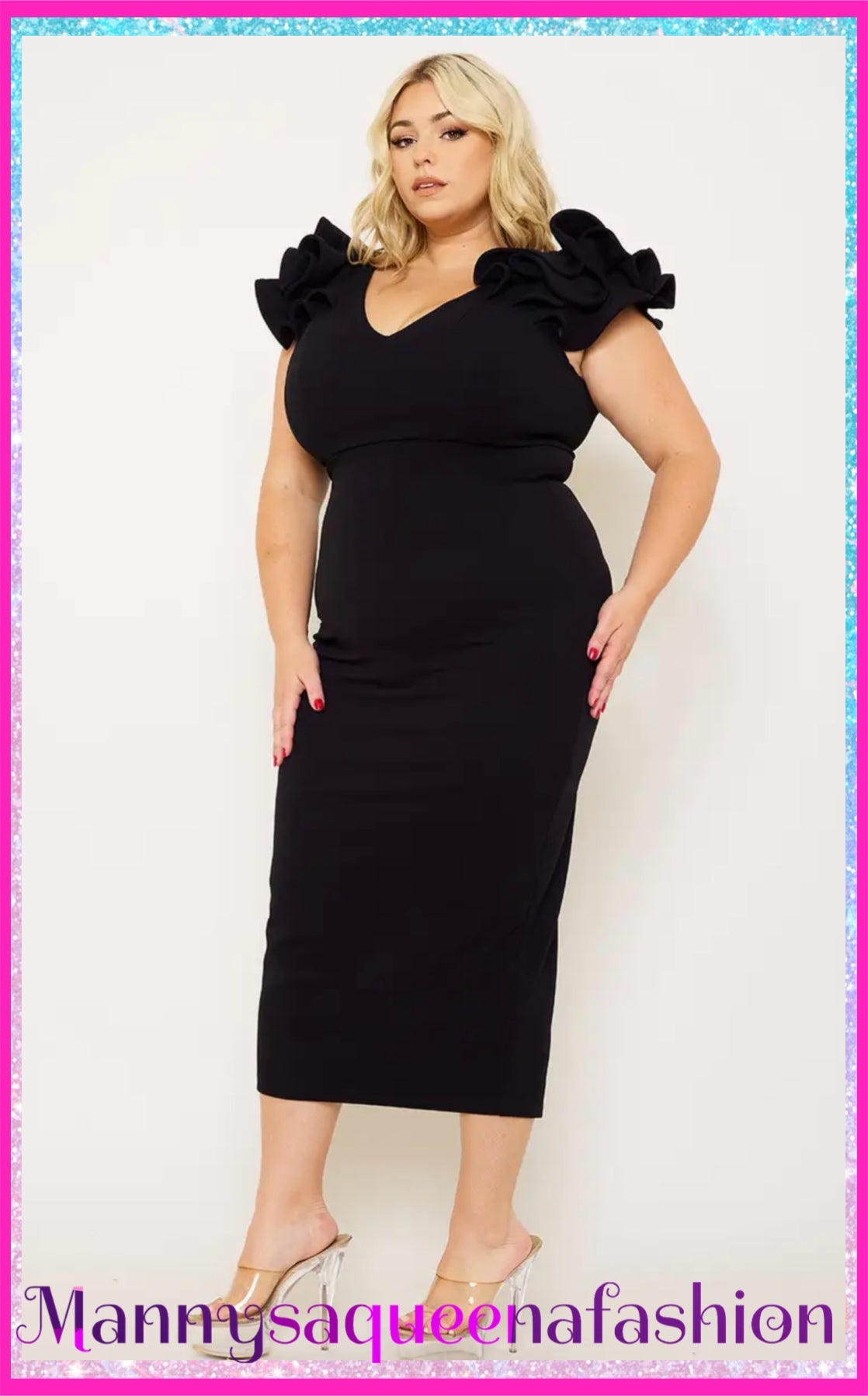 Ruffle Details Dress Black