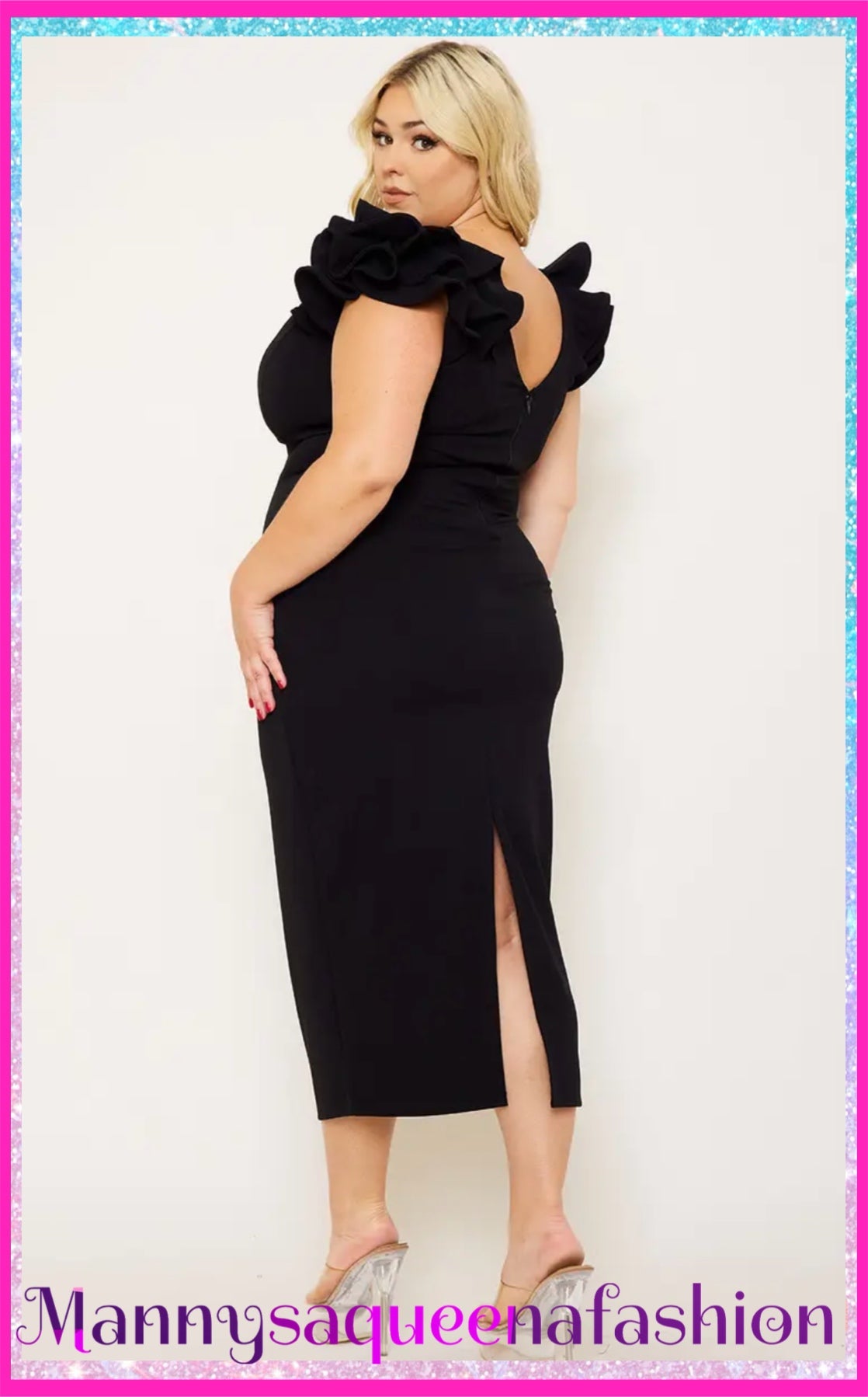 Ruffle Details Dress Black