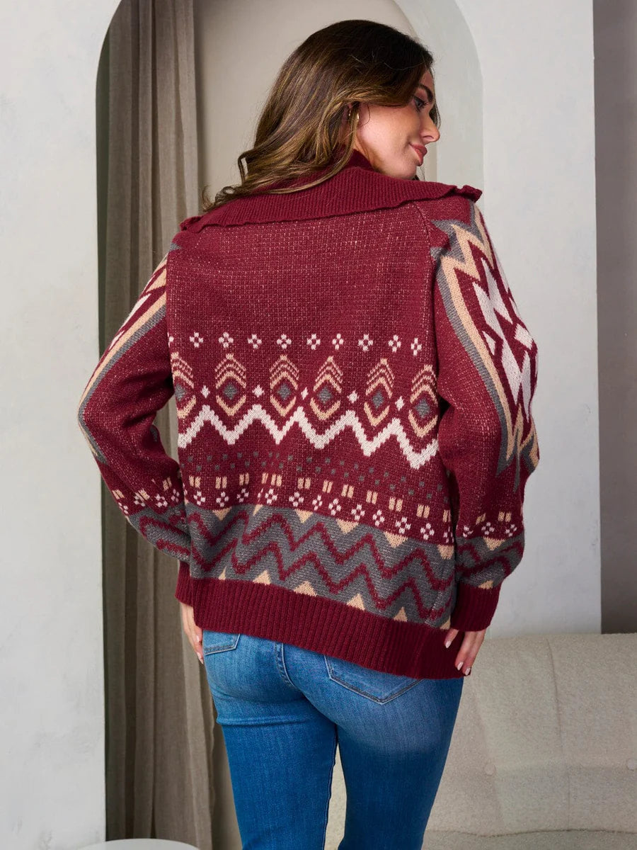 Multi Print Sweater Burgundy