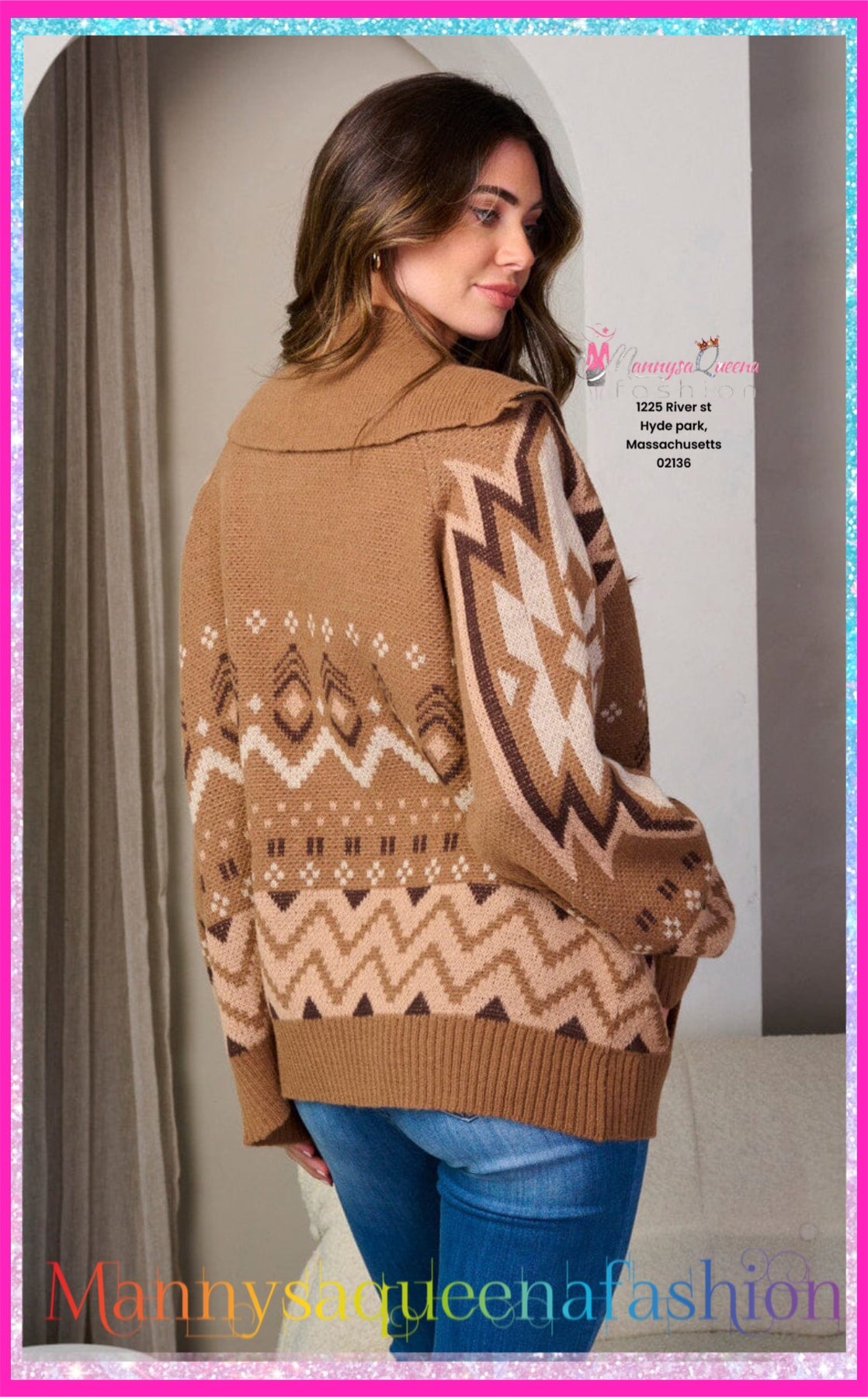 Multi Print Sweater Beige