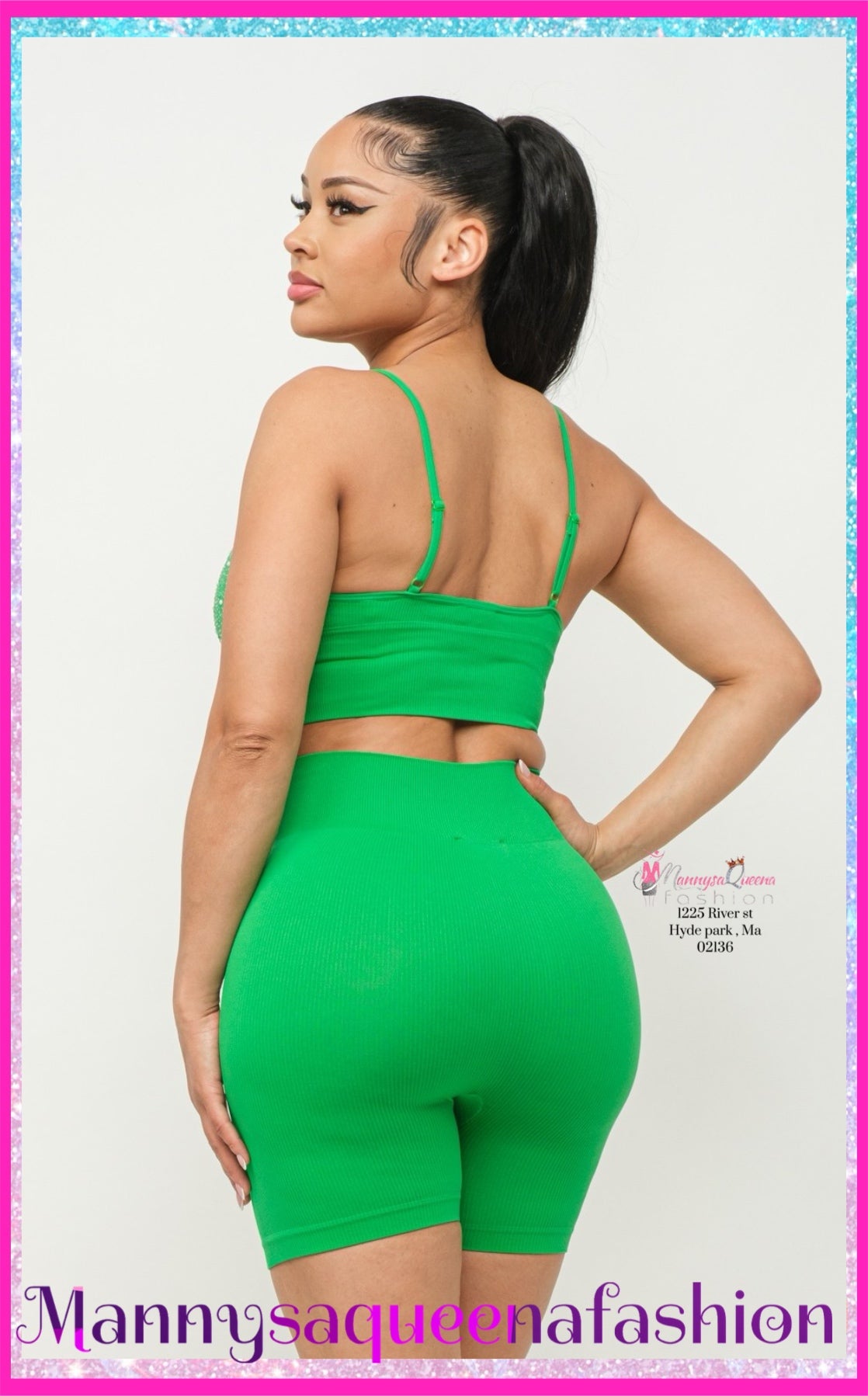 Glitter short set green