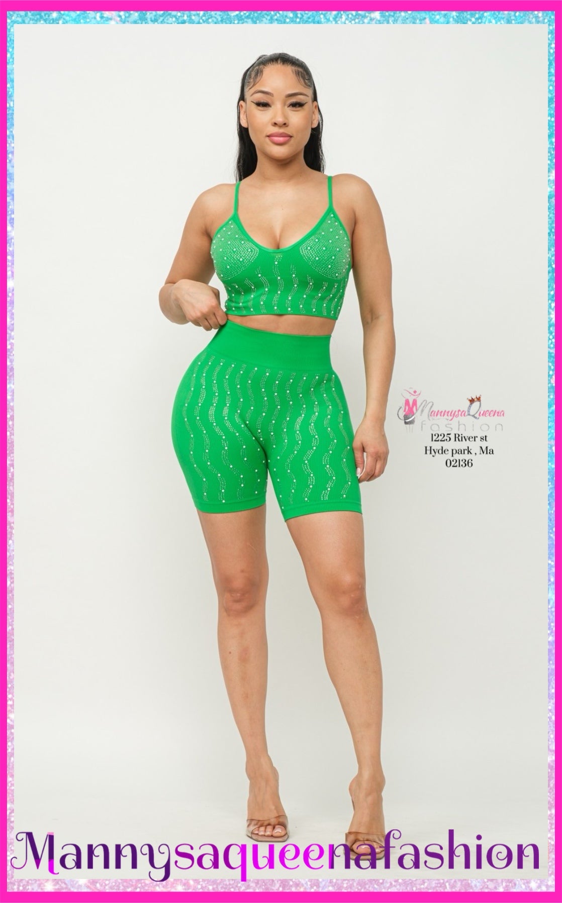 Glitter short set green