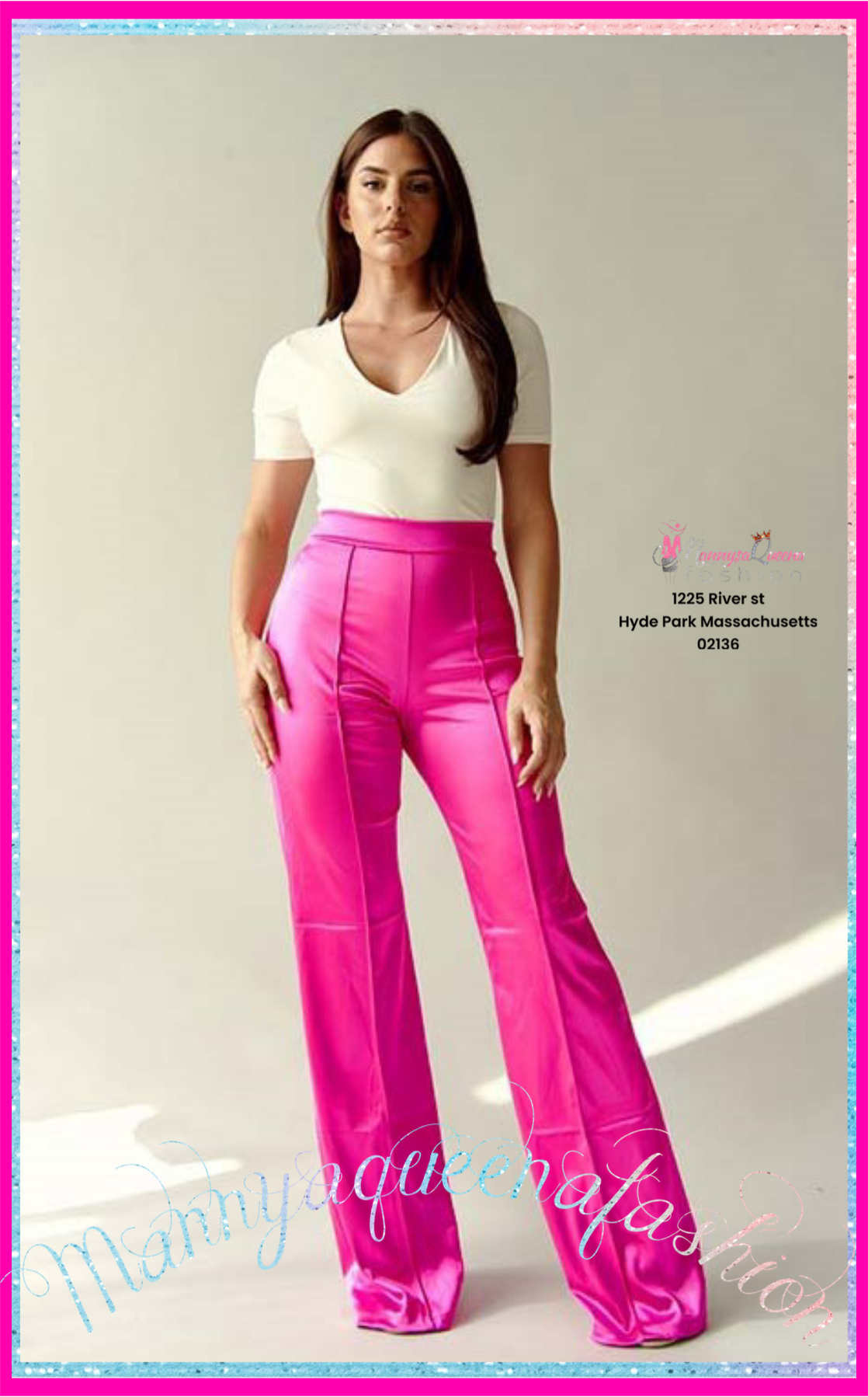 Satin Stretch High Waisted Pants Rose