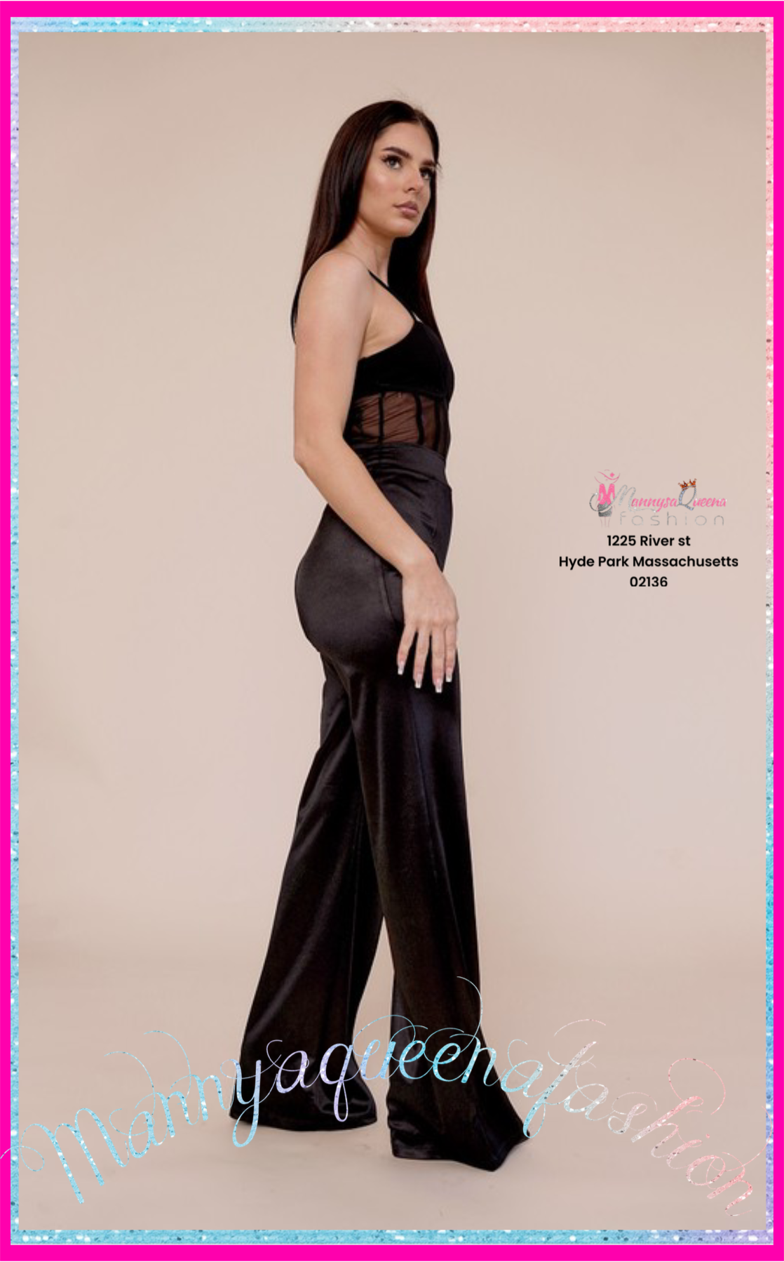 Satin Stretch High Waisted Pants Black