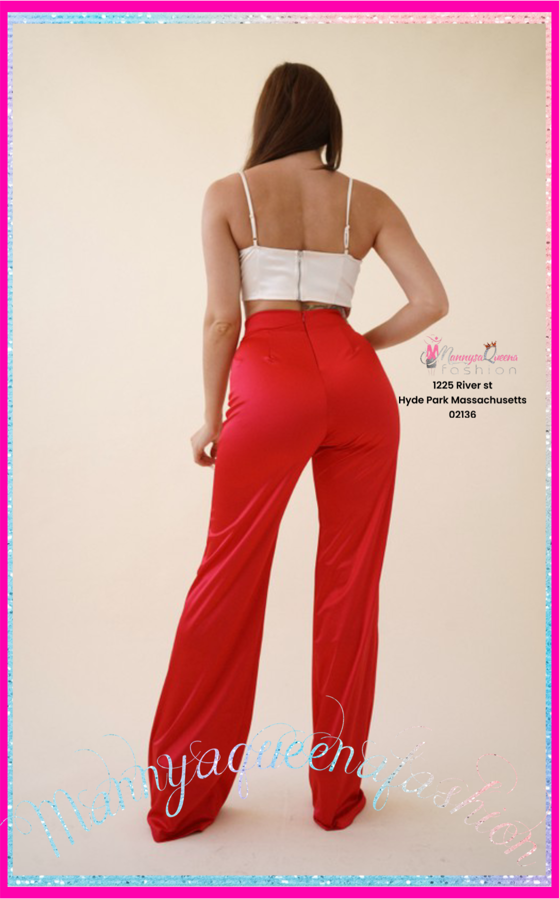 Satin Stretch High Waisted Pants Red