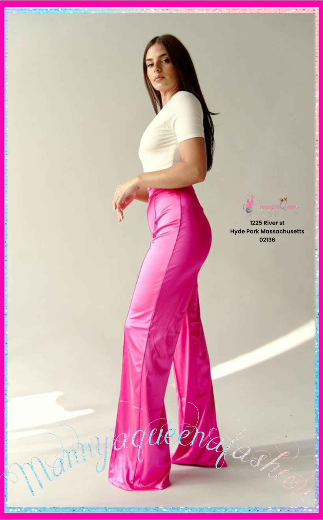 Satin Stretch High Waisted Pants Rose