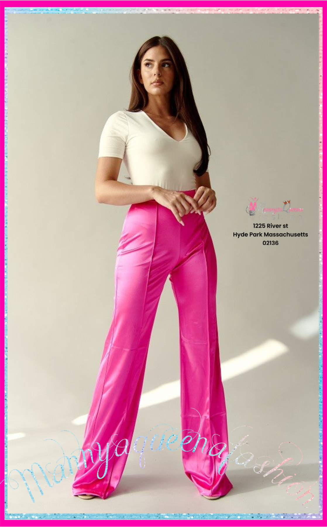 Satin Stretch High Waisted Pants Rose