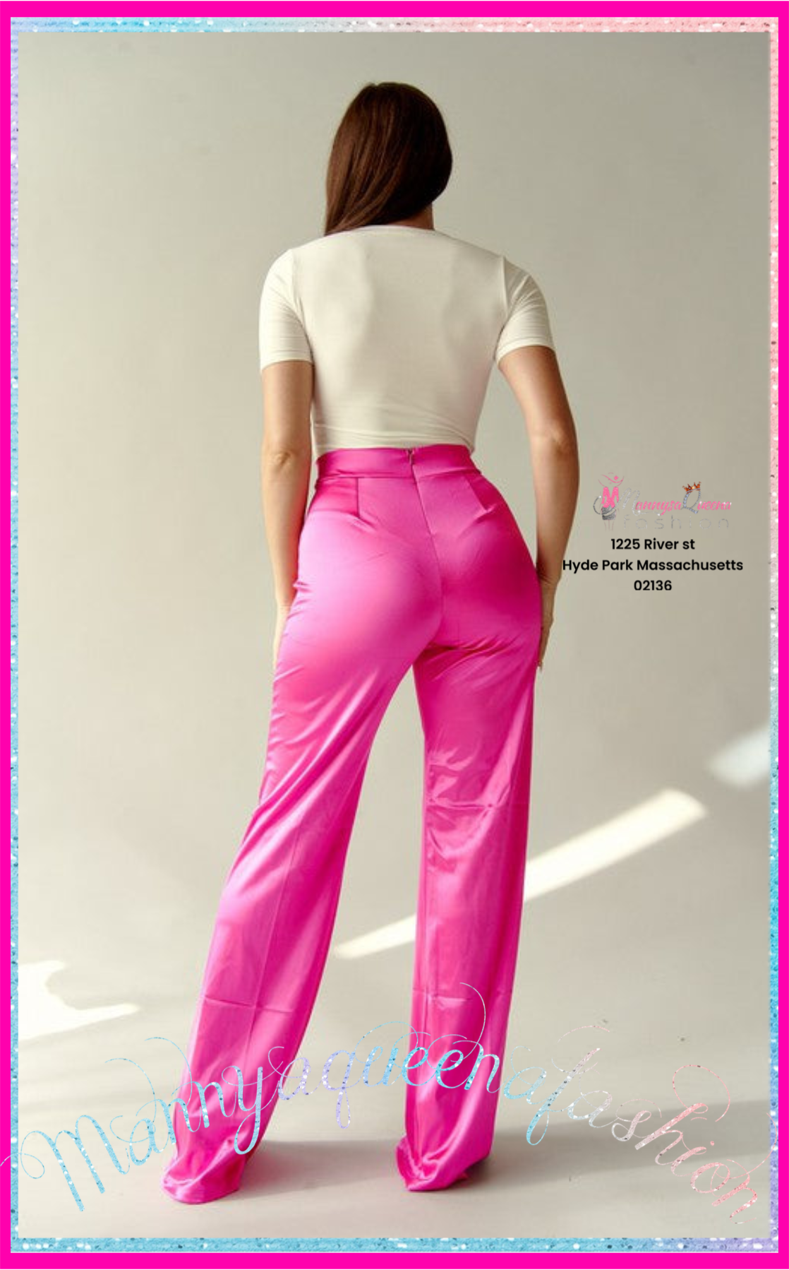 Satin Stretch High Waisted Pants Rose