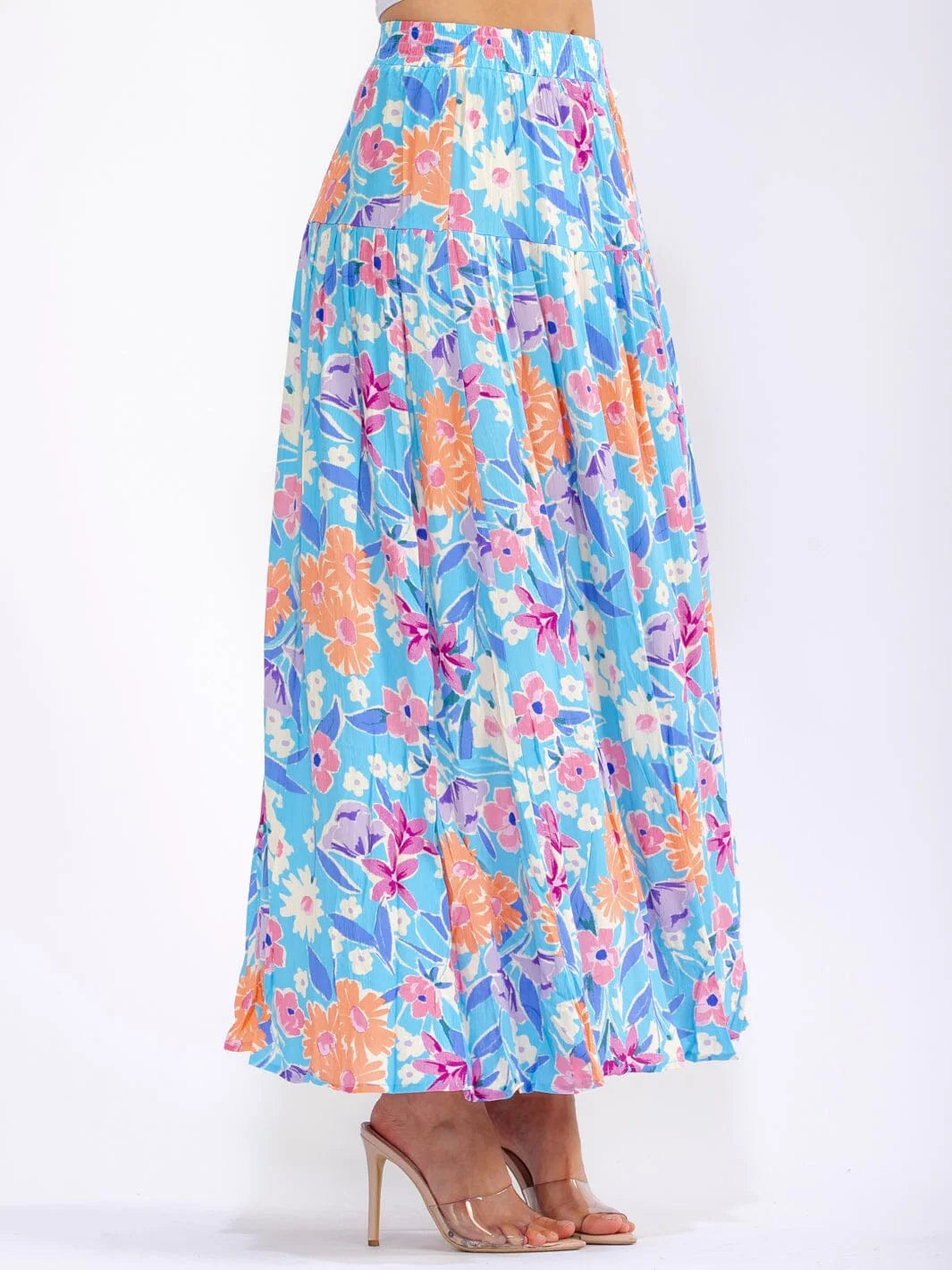 Women's elastic waist tiered floral maxi skirt