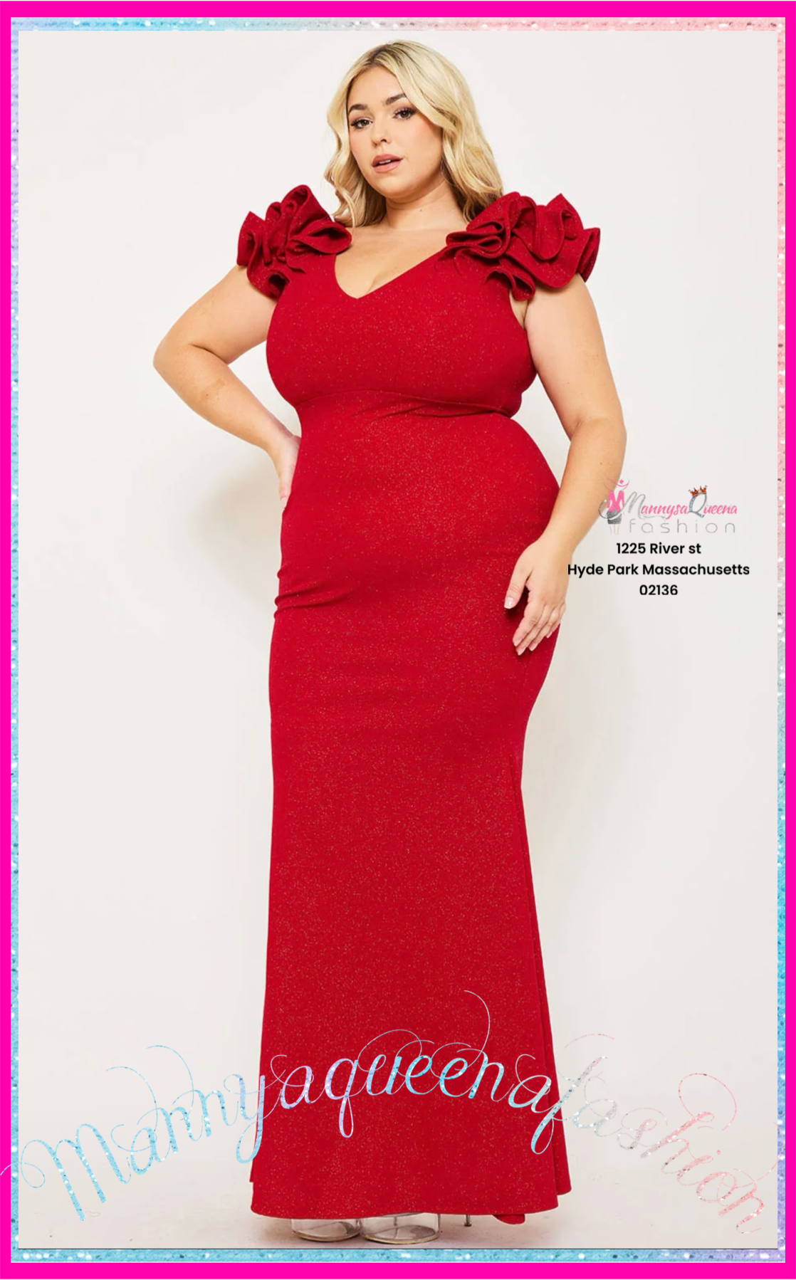 Glittered Ruffle Red Dress