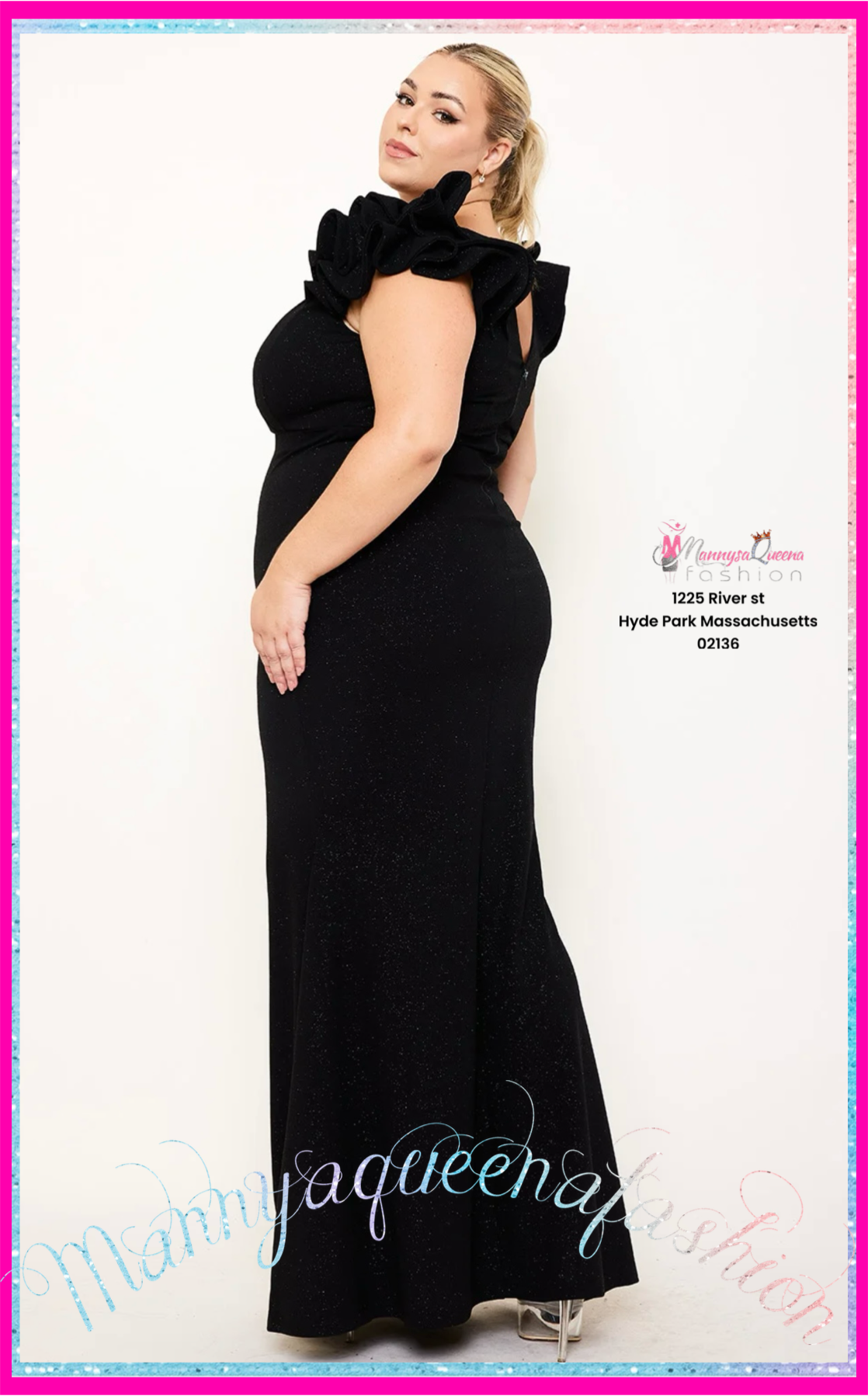 Glittered Ruffle Black Dress