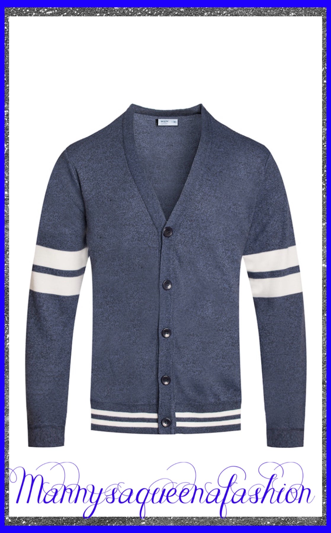Two Stripe Cardigan Blue
