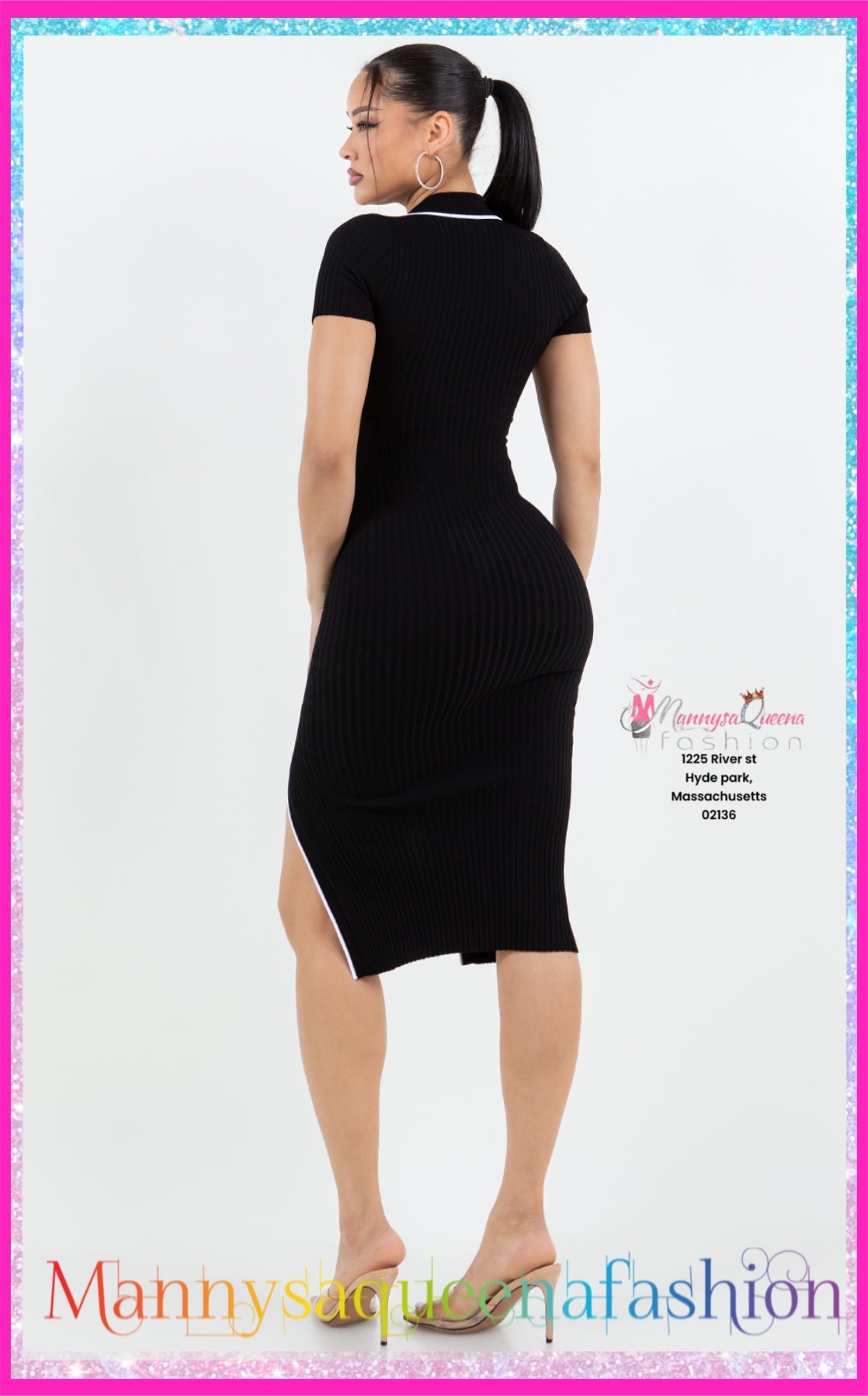 Collar Midi Dress Black
