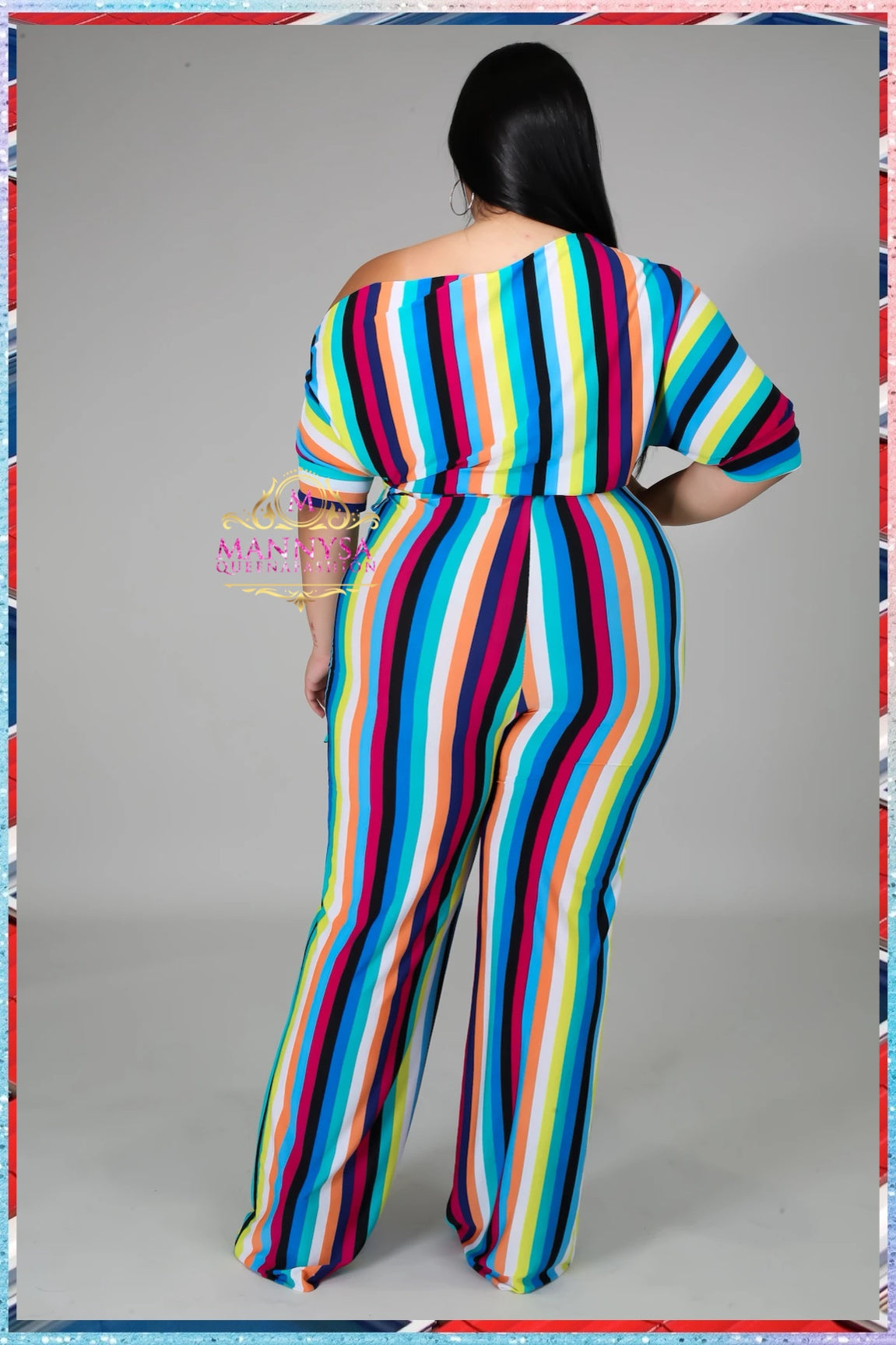 PRINT ONE SHOULDER DOWN JUMPSUIT WITH SELF BELT