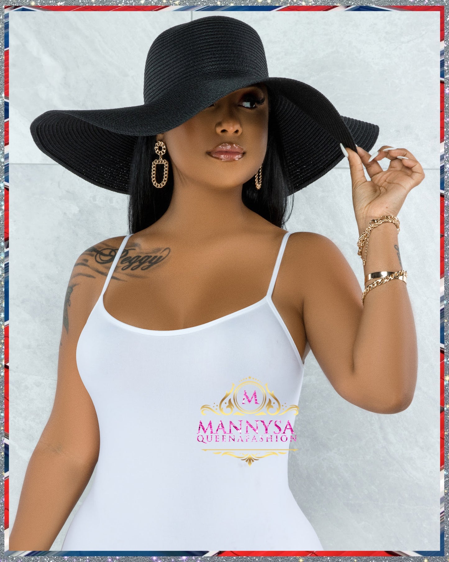 Odiva Black Oversized Brim Straw Floppy Hat