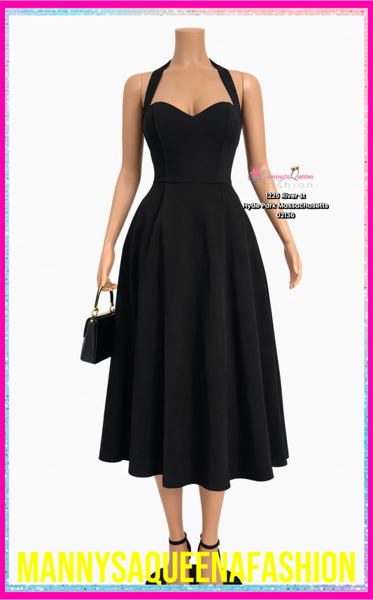 Halter Corset Midi Dress - Black