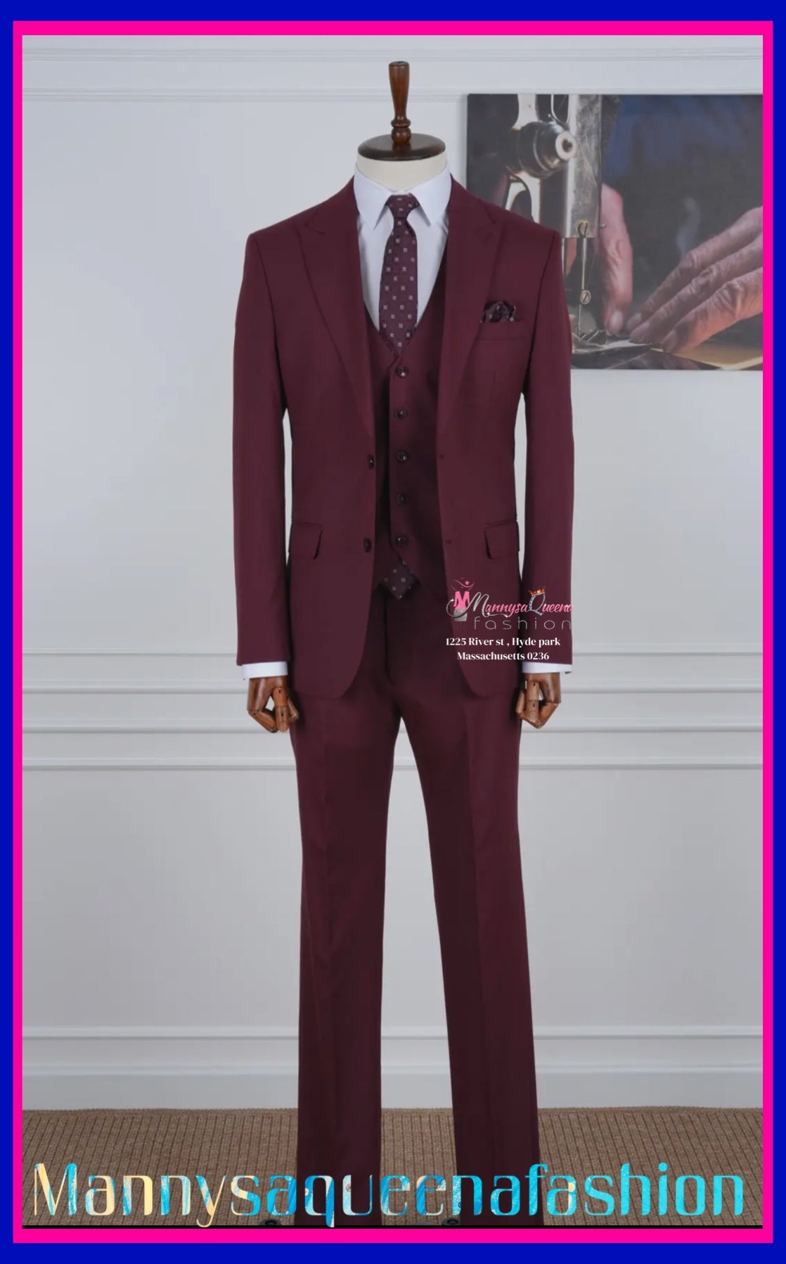 Deep Wine Slim Fit Men's Suit with Vest
