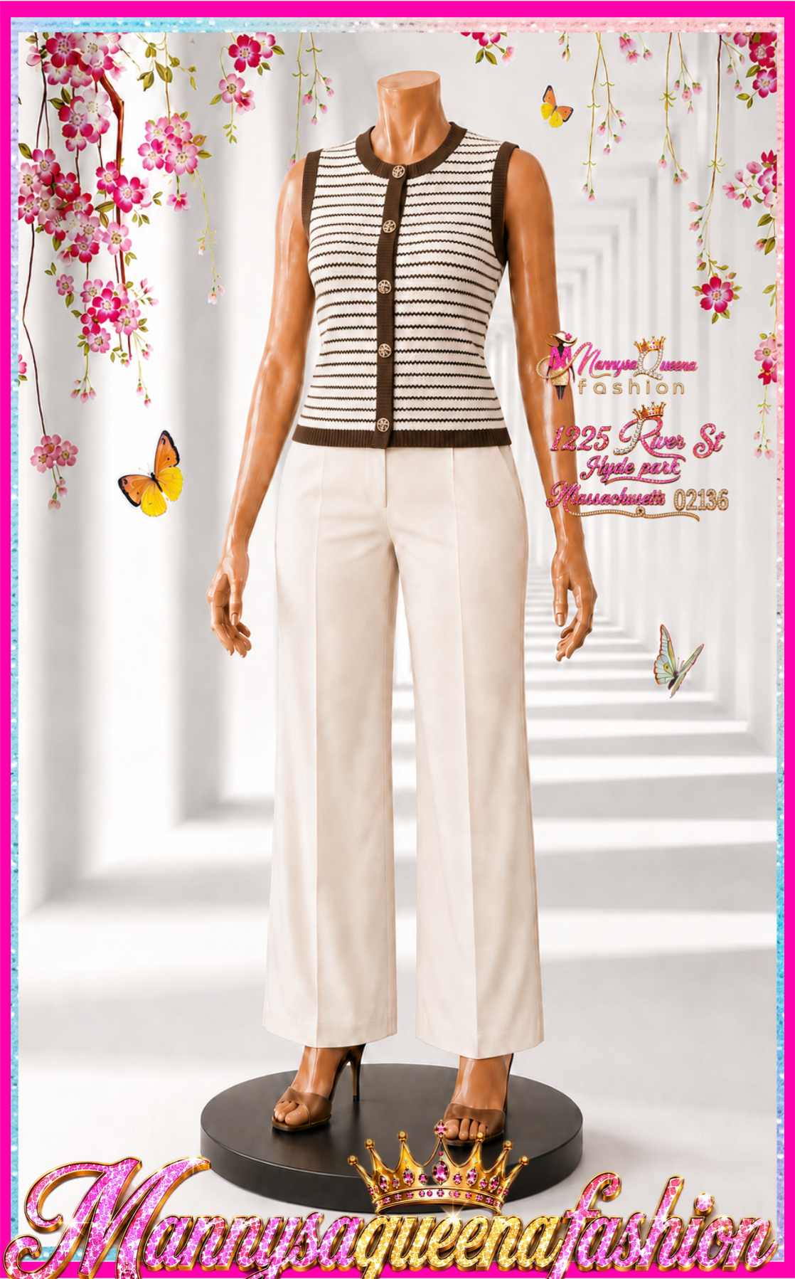Sleeveless Button Up Top Brown