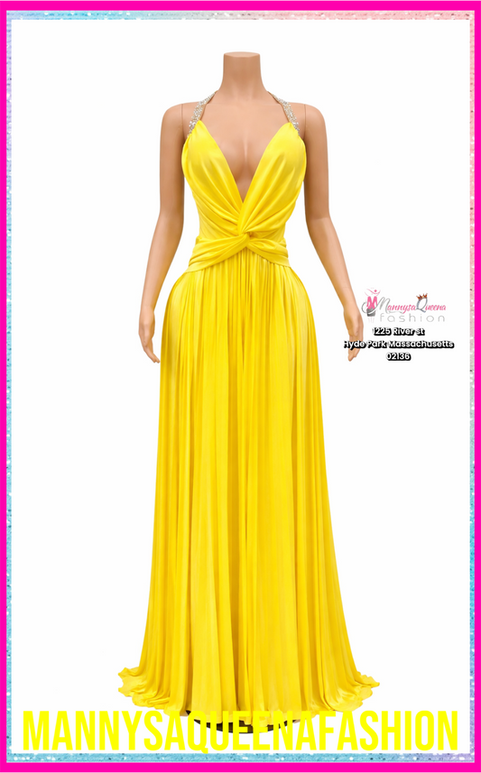 Goddess Flow Gown Dress Yellow