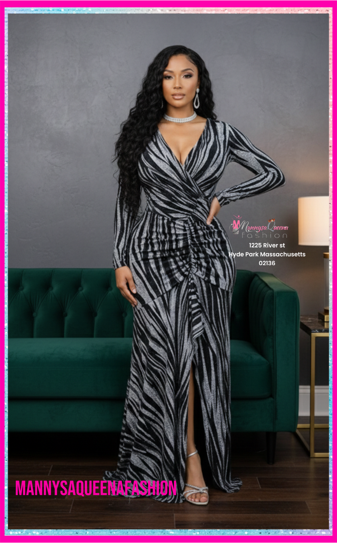 Midnight Zebra Glam Gown Dress