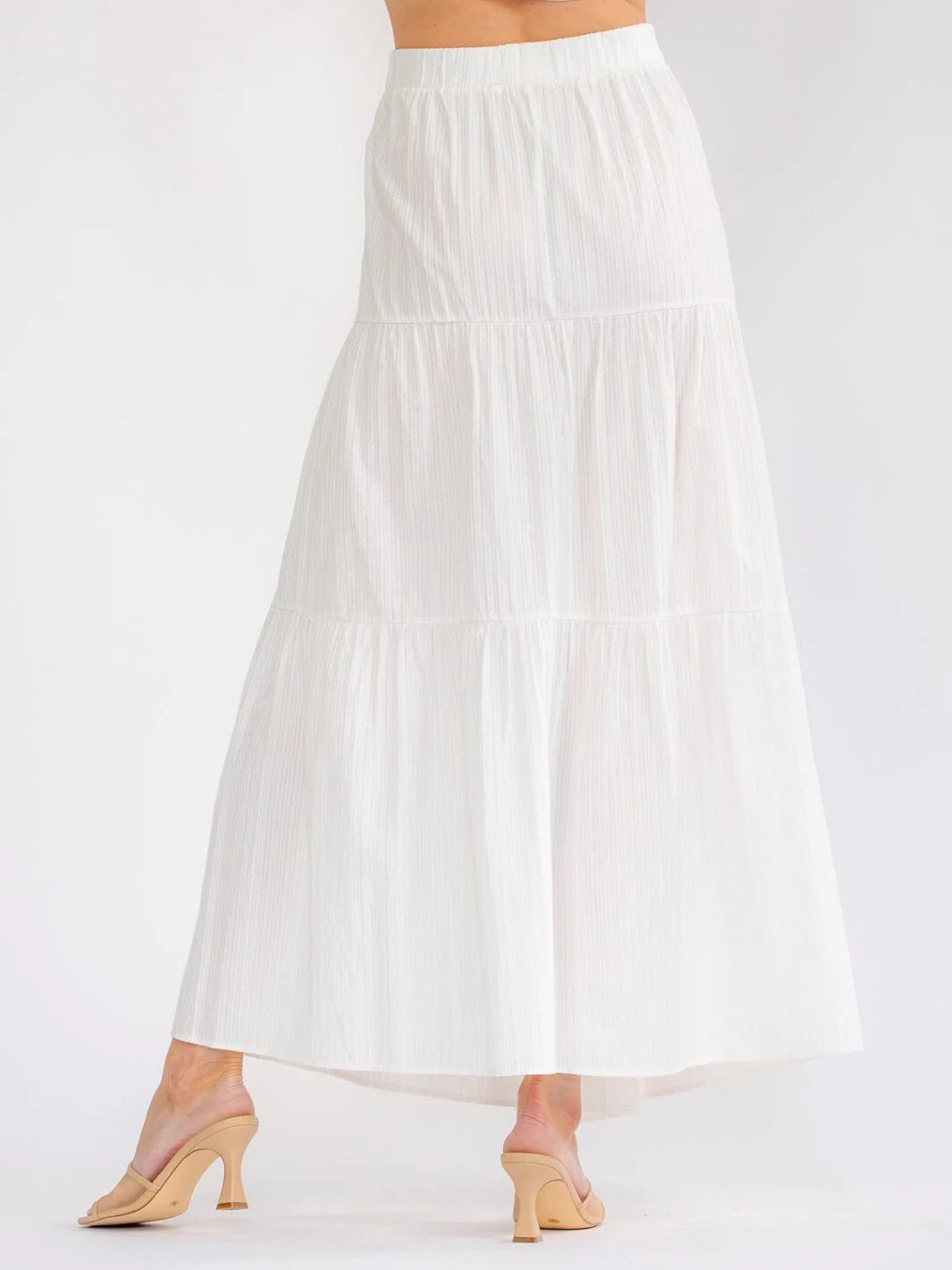 Elastic Waist Tiered FLOWER Sequins Maxi Skirt