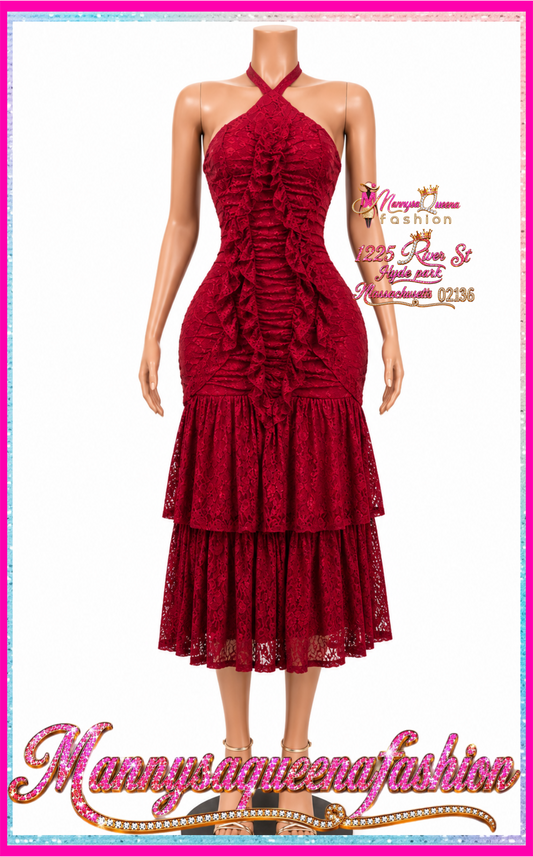 Ruched Lace Maxi Dress