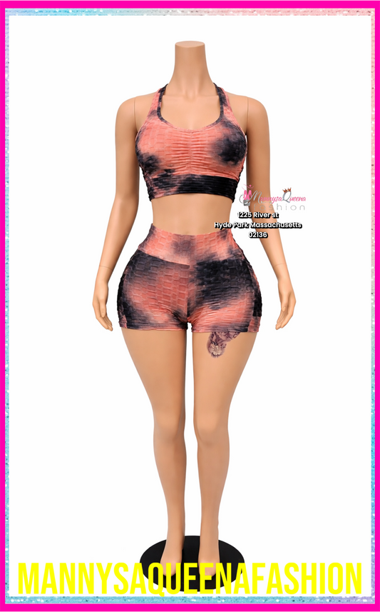 2-Piece Textured Tie-Dye Set Orange