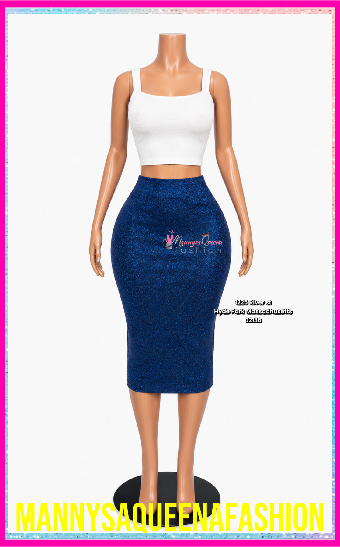 RHINESTONES MIDI SKIRT BLUE